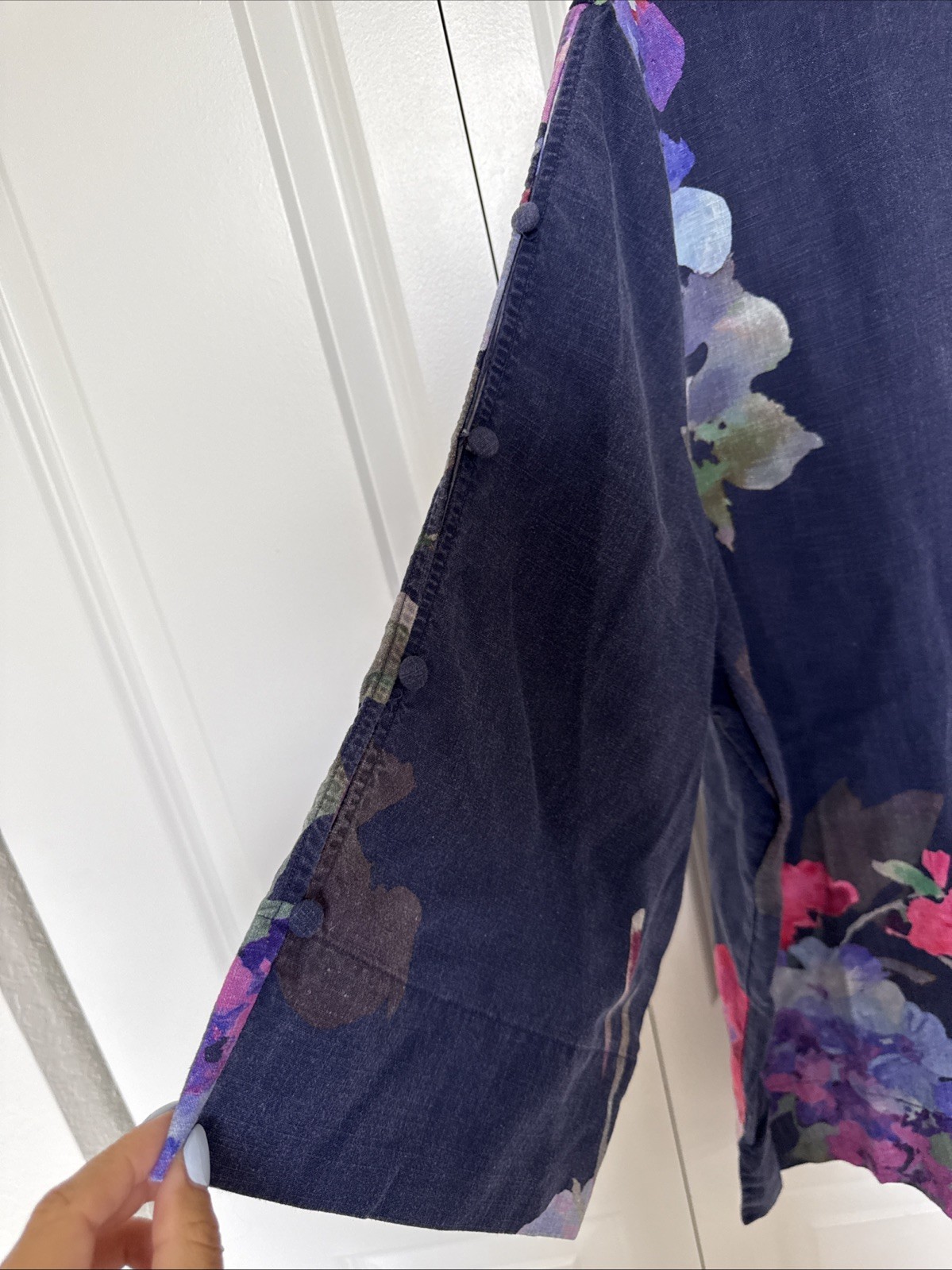 Soft Surroundings Linen Floral Blouse Navy Blue Sz 2x Tunic