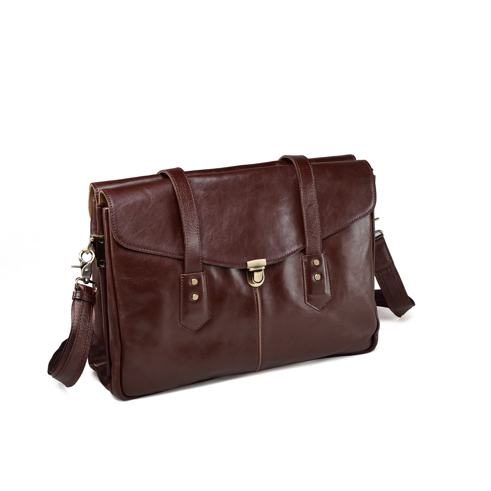 Erivis Brown Women Genuine Leather Briefcase with Adjustable Strap