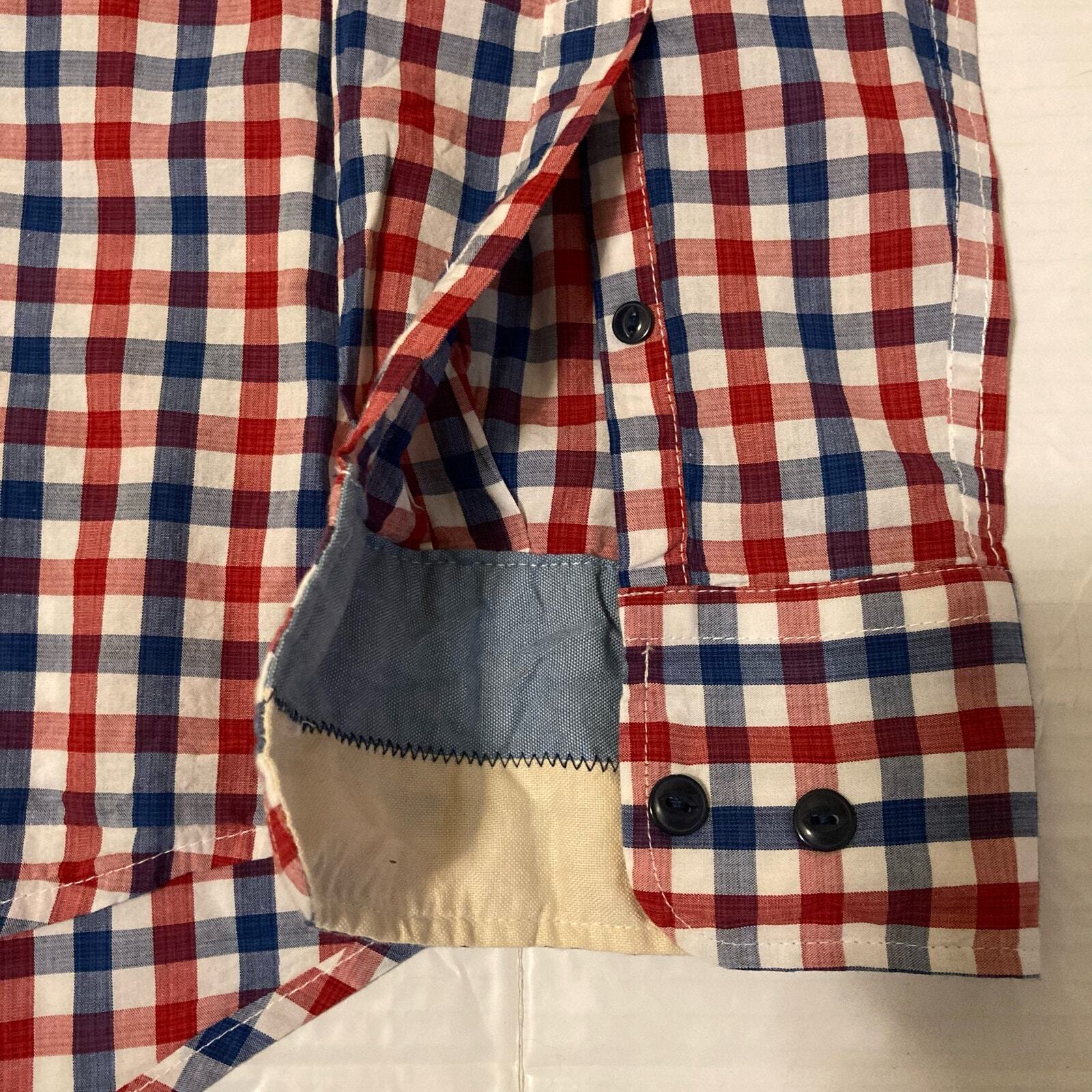 Tommy Hilfiger Navy Blue Red & White Plaid Button Down Shirt Men Size M