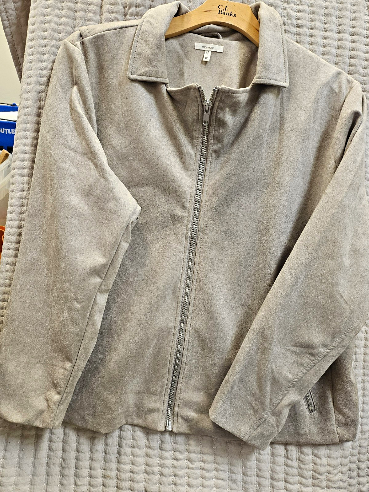 Maurices Womens Plus 3X Beige Zip Long Sleeve Short, Casual Jacket