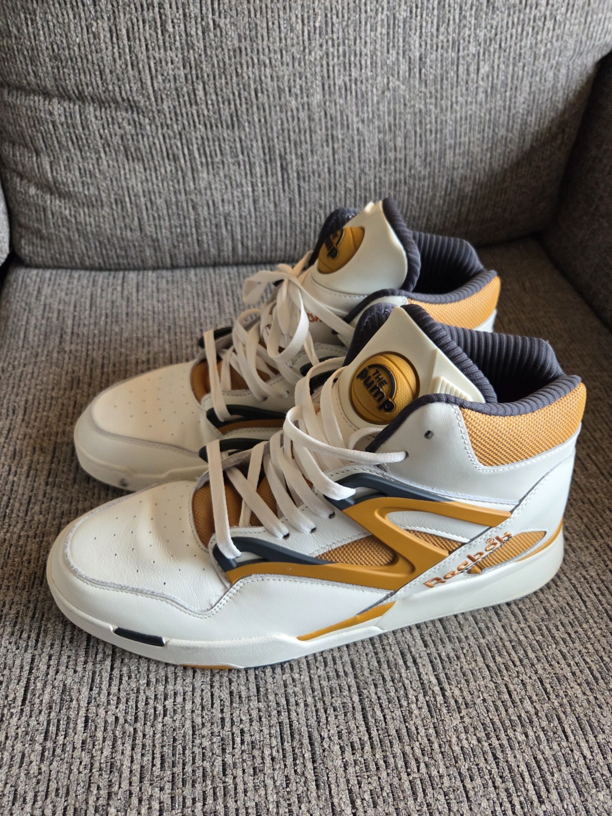 Reebok The Pump Hexalite Shoes Tan Blue White Men Size 11.5 In Great Shape 🔥