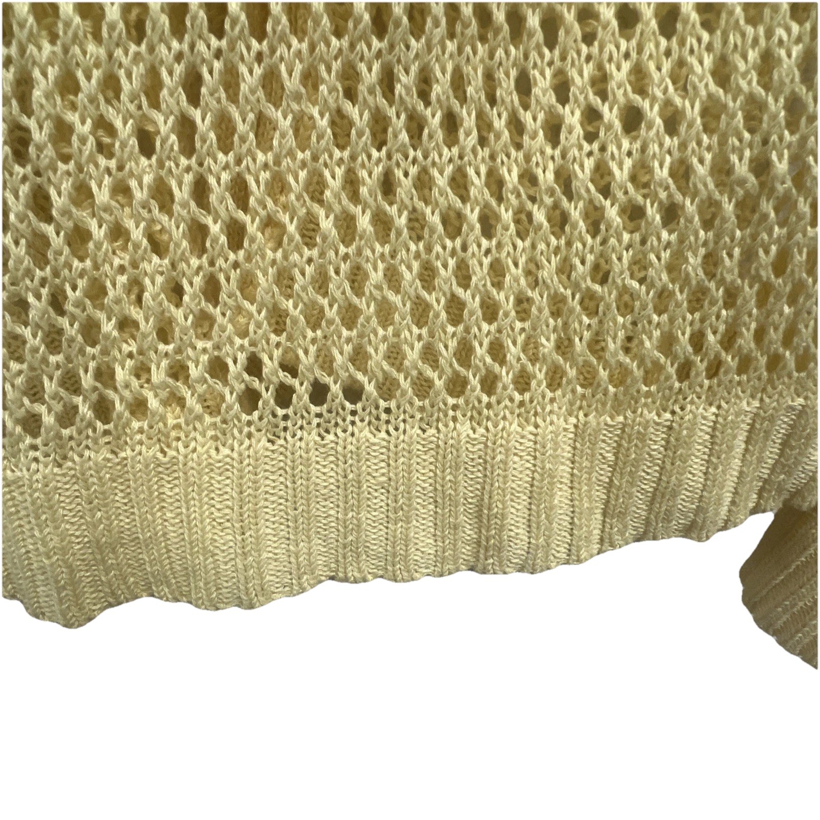 Avalin Yellow Open Weave Mesh Sweater Linen Blend Button Back Boho Coastal L
