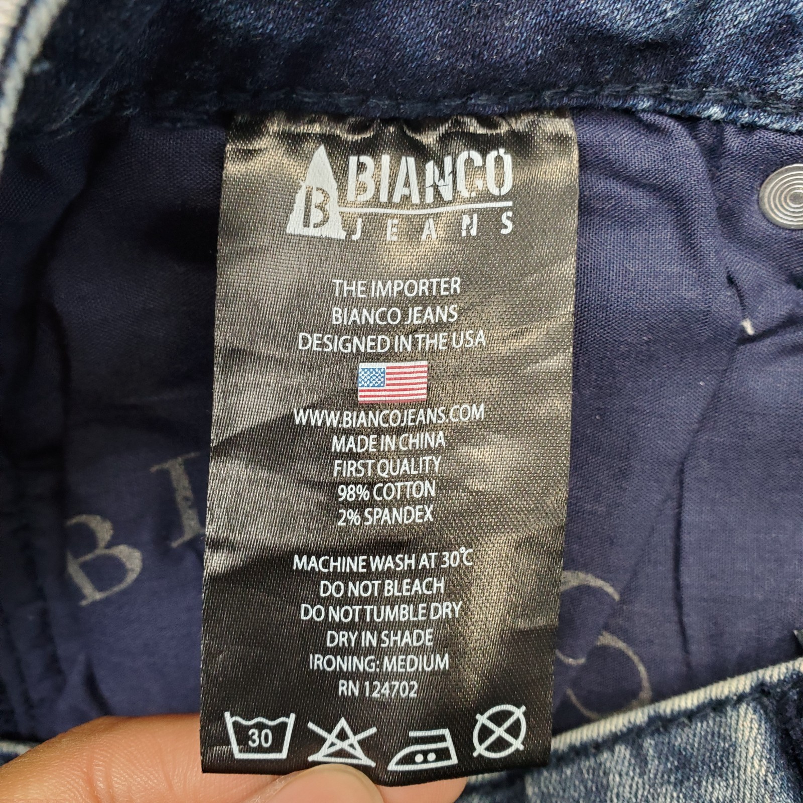 Bianco Jeans Womens Size 31 Blue Denim Stretch Whiskered Frayed Hem Straight Leg