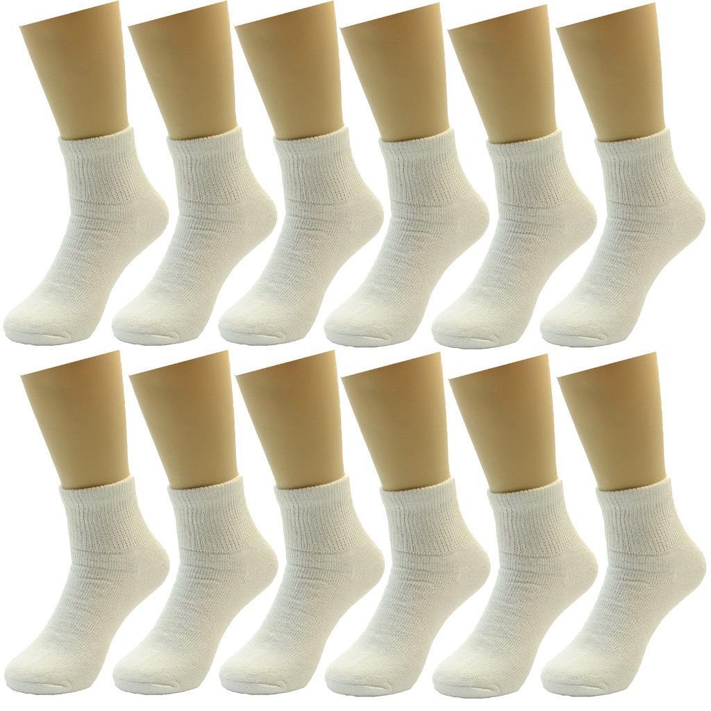 12 Pair White Men Physicians Choice Loose Fit Diabetic Ankle Socks Cotton 10-13