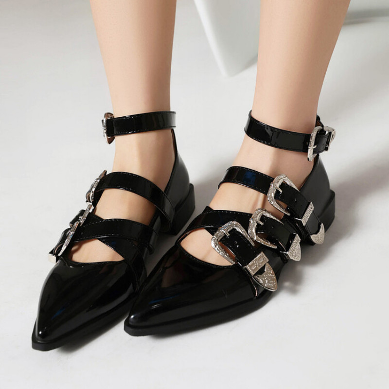 Women’s Gothic Buckle Strap Low Heel Lolita Patent Leather Party Pumps Shoe 2026