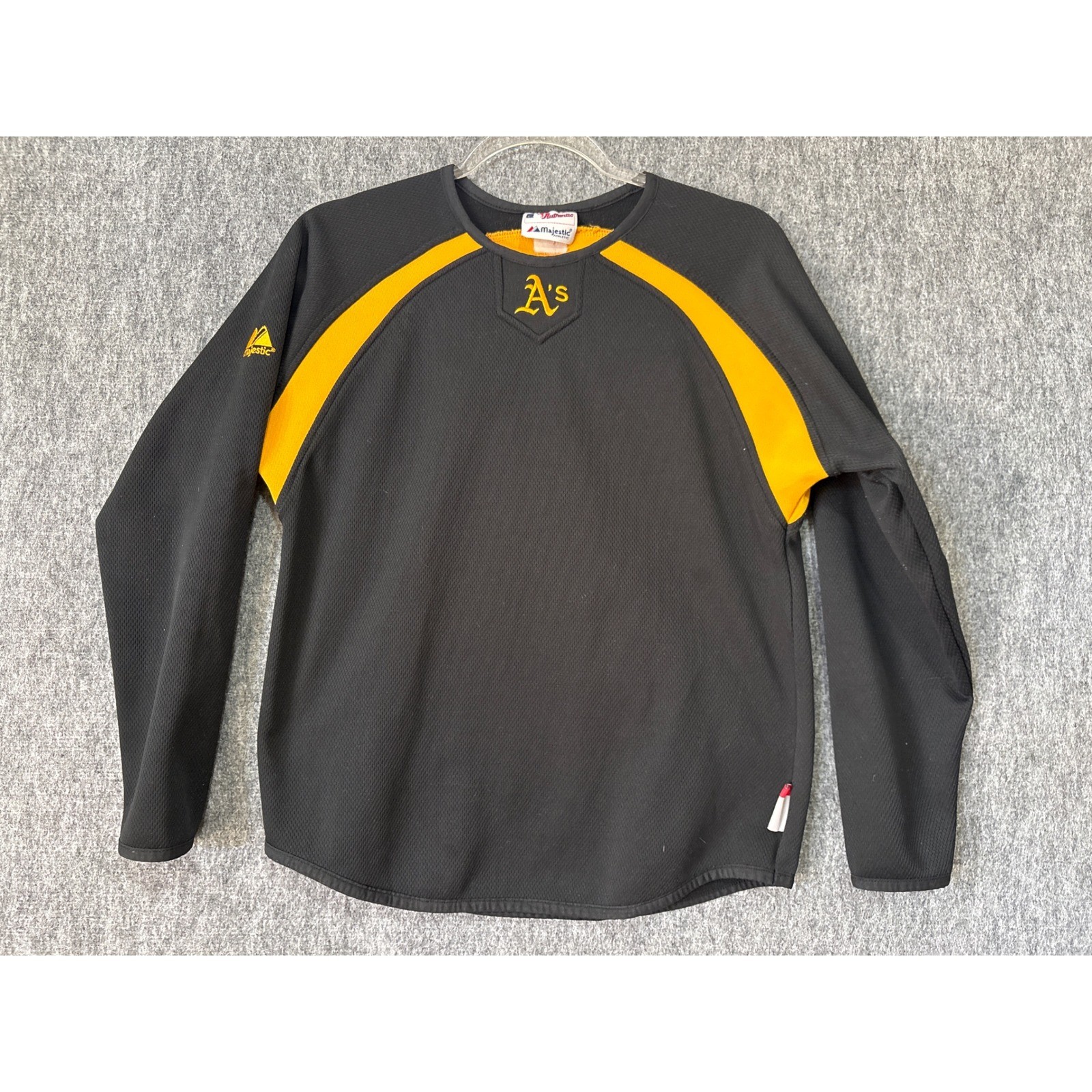 Majestic Oakland Athletics MLB Therma Base Pullover Jersey Black Yellow XL