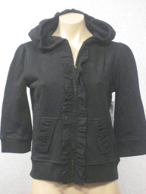 AQUA Black Cotton Hooded Zip Up Jacket Top Large L NWT