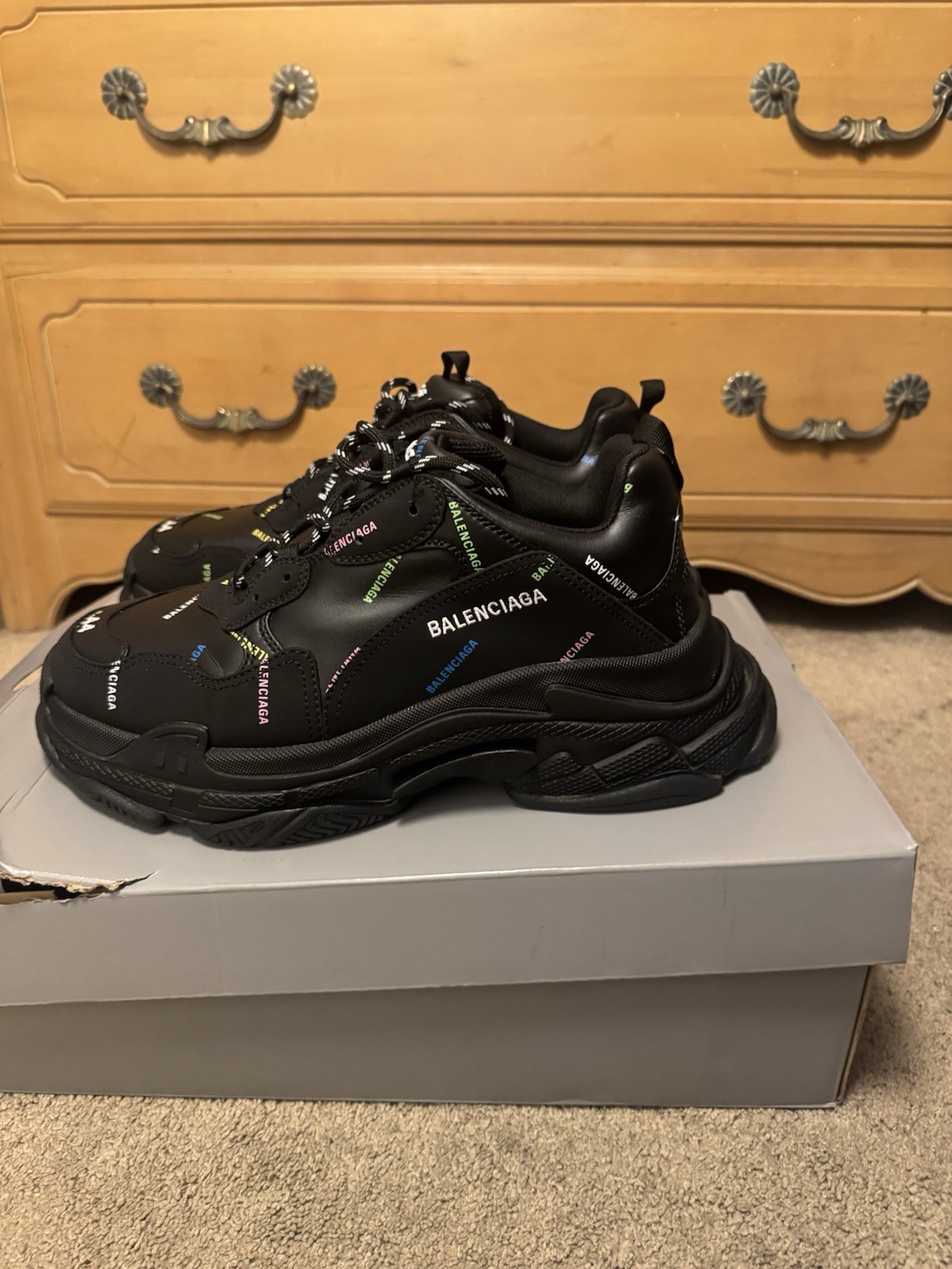 Balenciaga Triple S Black/Multicolor Logo Low Top Lace-Up Men’s Sneakers