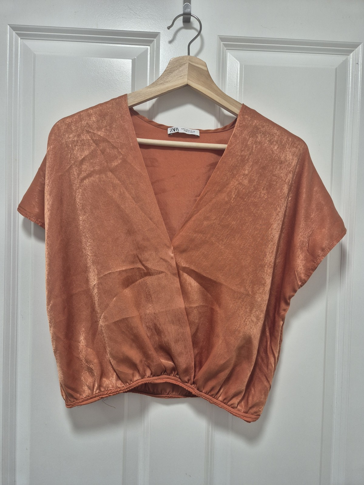 Zara Rust Orange Satin Wrap Crop Top UK 8 Shimmer Party Festival Blouse S