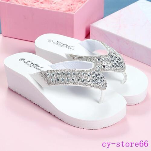 Women’s Platform Thongs Sandals Beach Slipper Rhinestone Wedge Heel Flip Flops