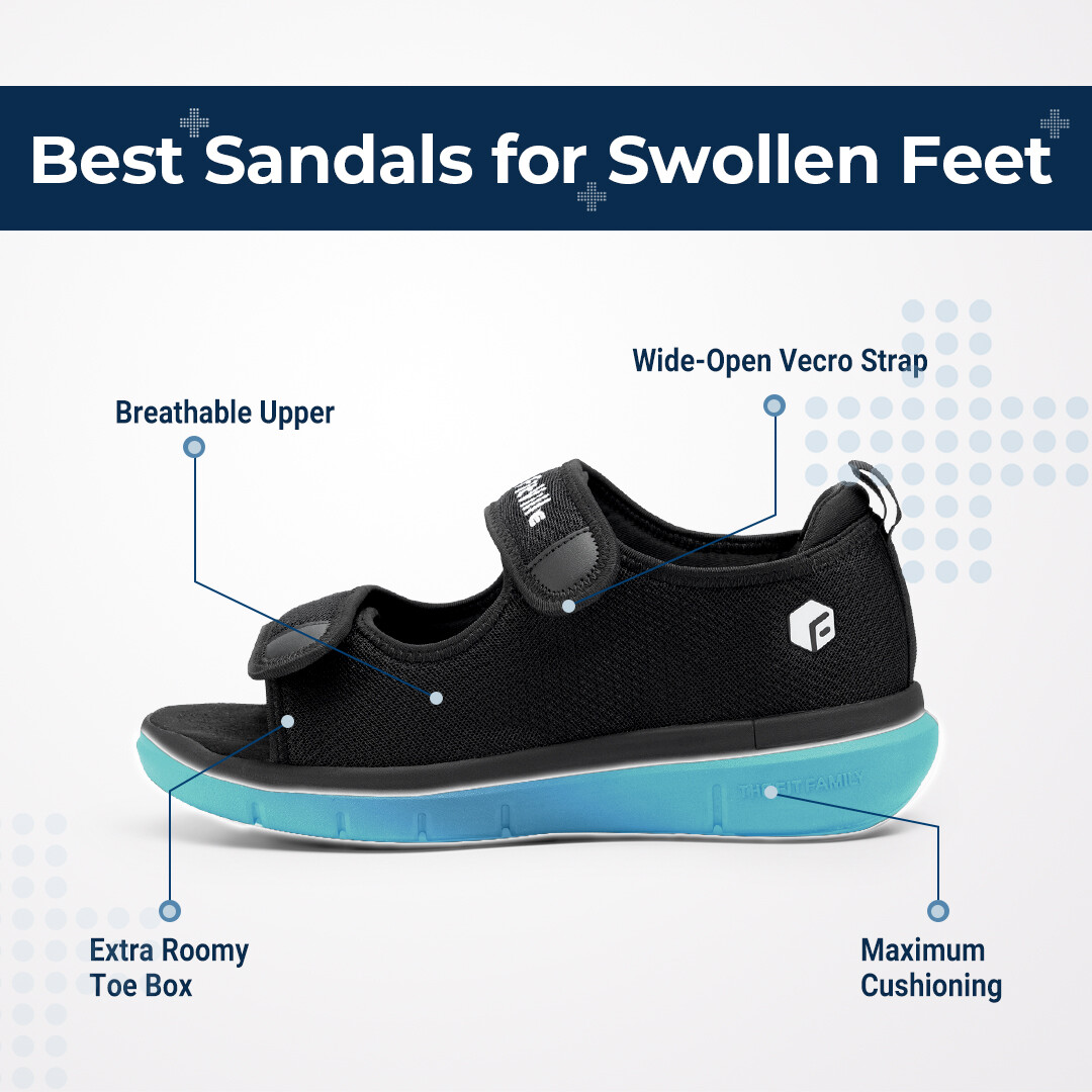 FitVille Men Diabetic Sandals Wide Width Edema Shoes w/ Adjustable Strap Slipper