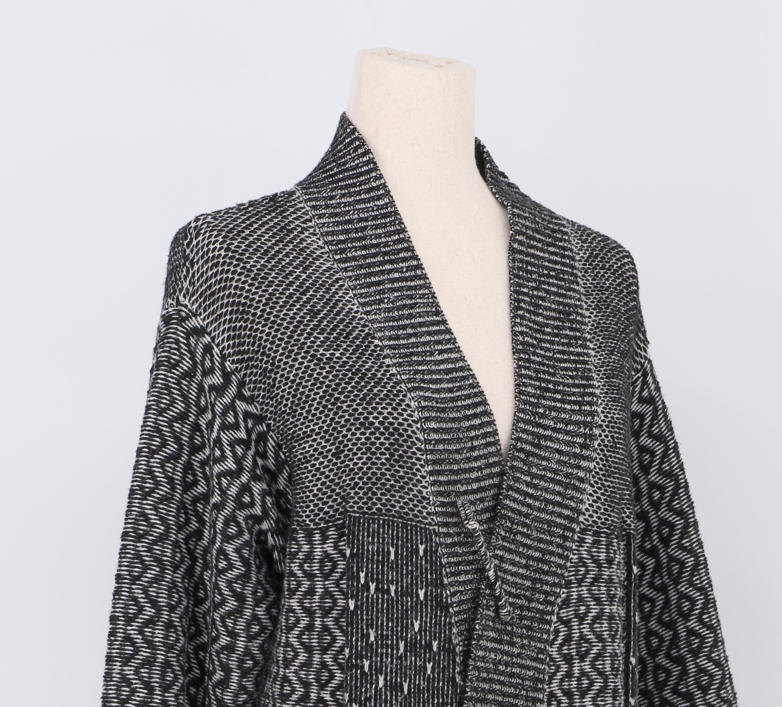 J. JILL Jacquard Knit Open Front Patchwork Long Cardigan Size M