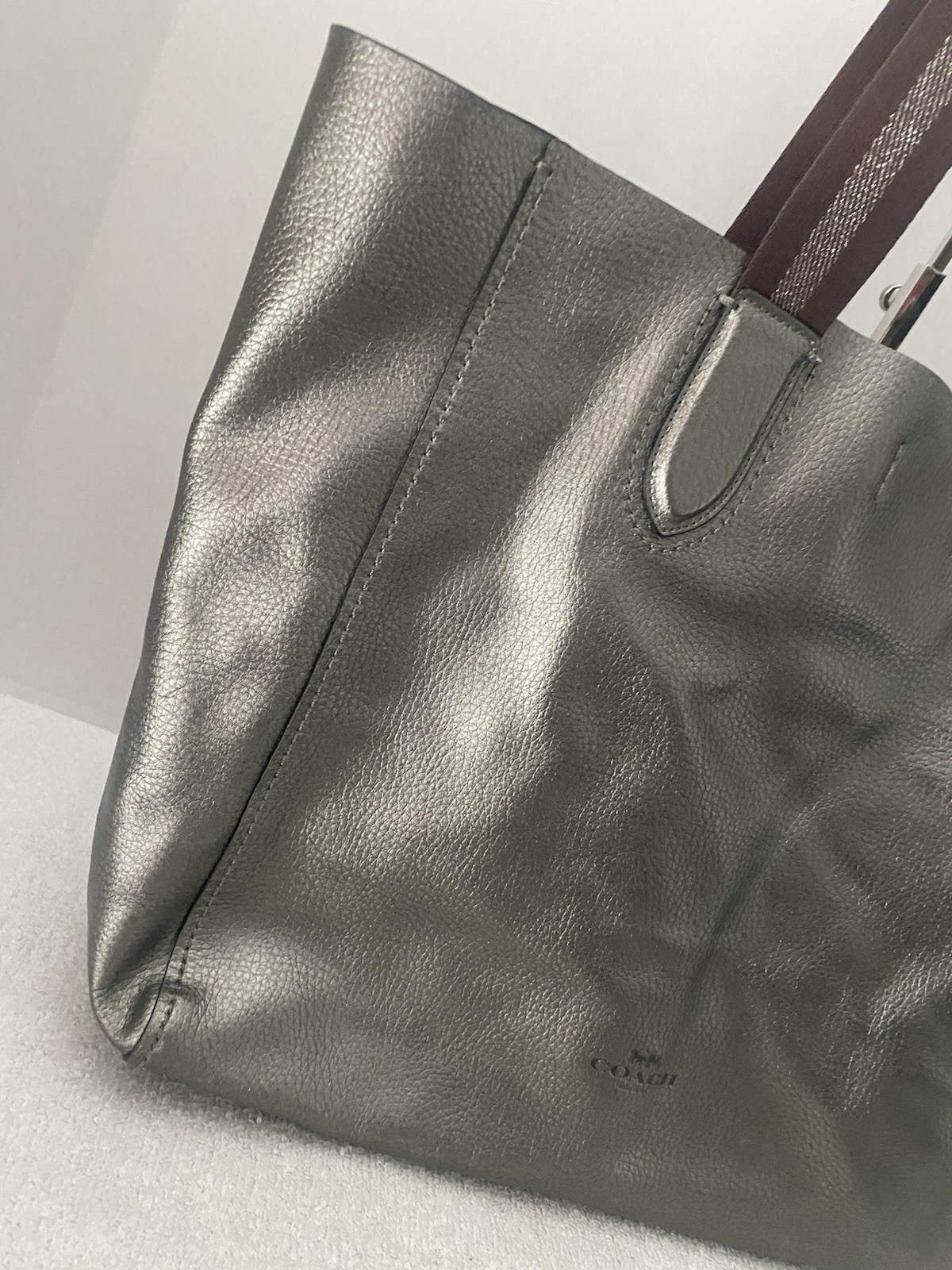 Coach Leather Derby Tote Shoulder Bag Large F59388 Metallic