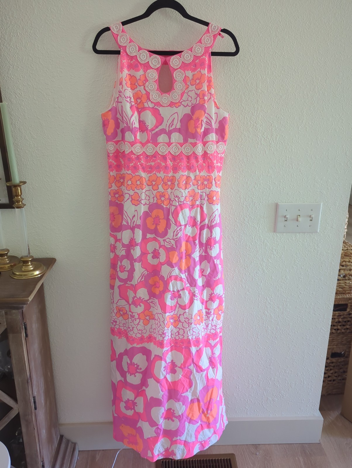 LILLY PULITZER DIDI MAXI DRESS Pansy Dance neon Guipure crochet lace Vintage