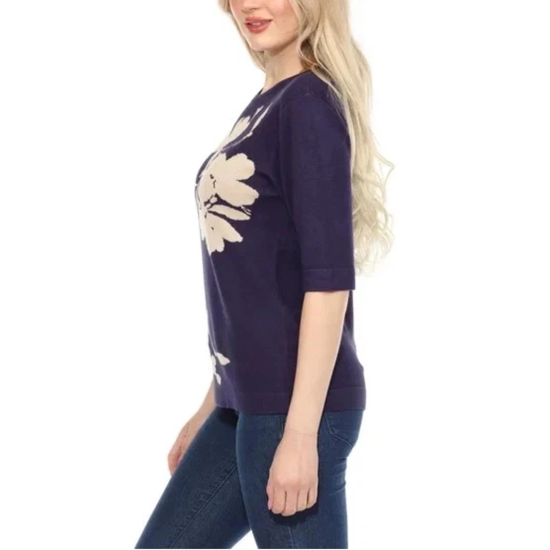 NWT Wrapper Women’s XL Navy Floral Elbow Sleeve Sweater Lightweight Rayon C0989