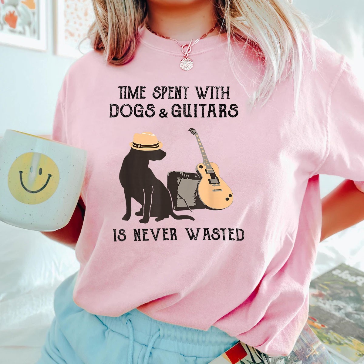 Time Spent with Dogs and Guitars is Never Wasted Music Lover Dog Tee Gift Item