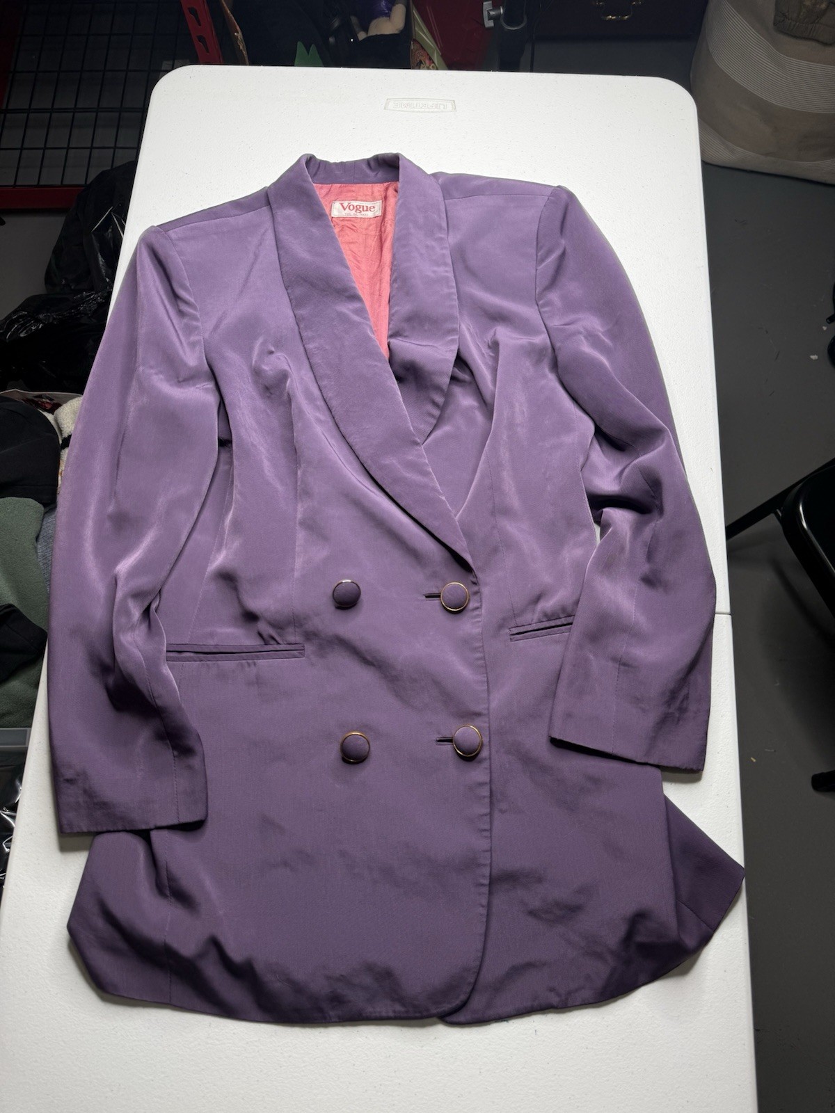 Vintage 1960s Vogue Women’s Purple Blazer with Red Lining & Shoulder Pads Small