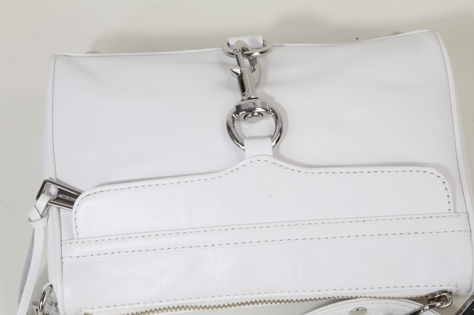 Rebecca Minkoff Mini MAC White Leather Crossbody Bag Silver Chain Dog Clip Purse