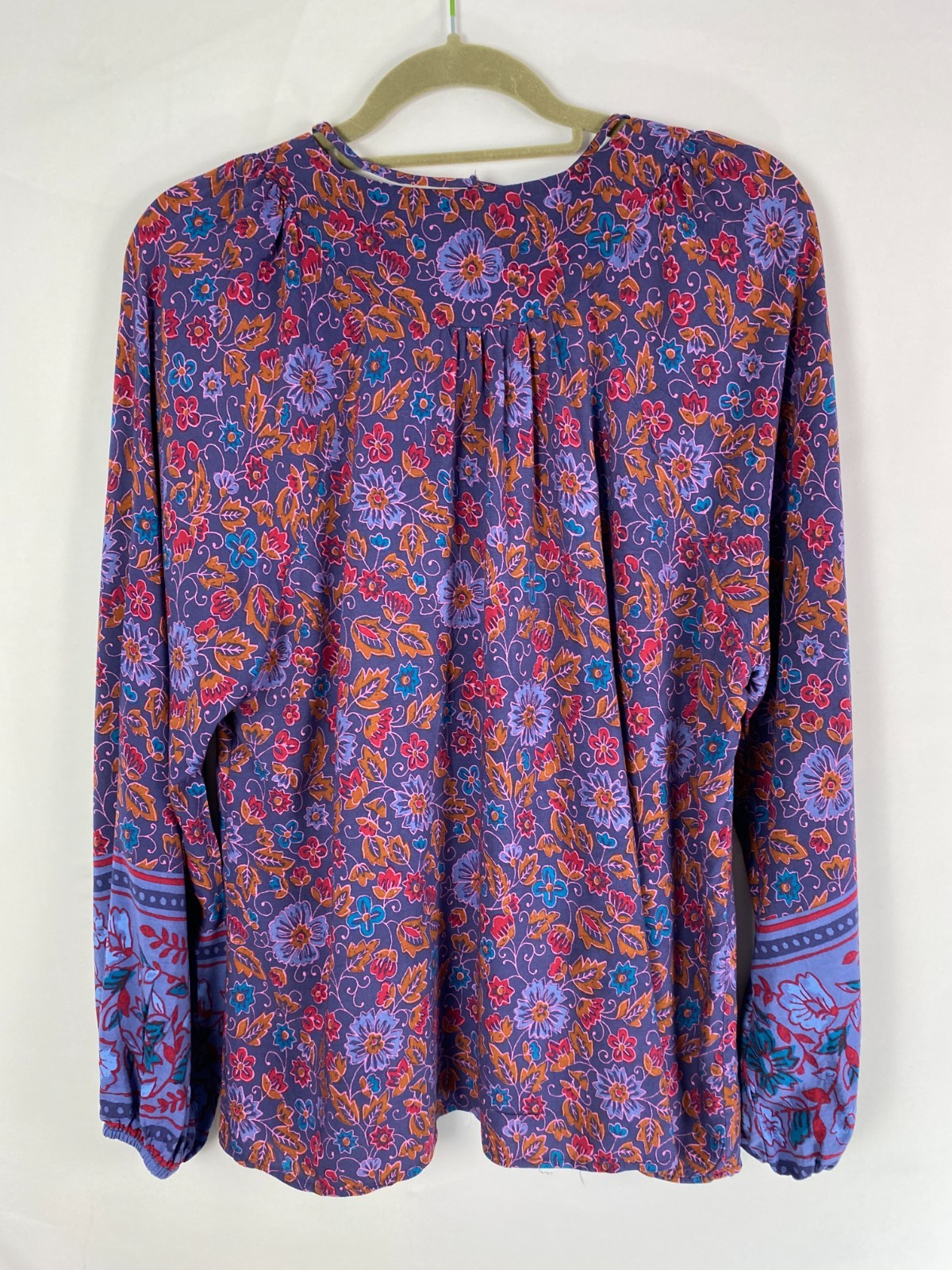 Natural Life Floral Multicolor V Neck with Ties Bell Sleeves Top Sz XL Peasant
