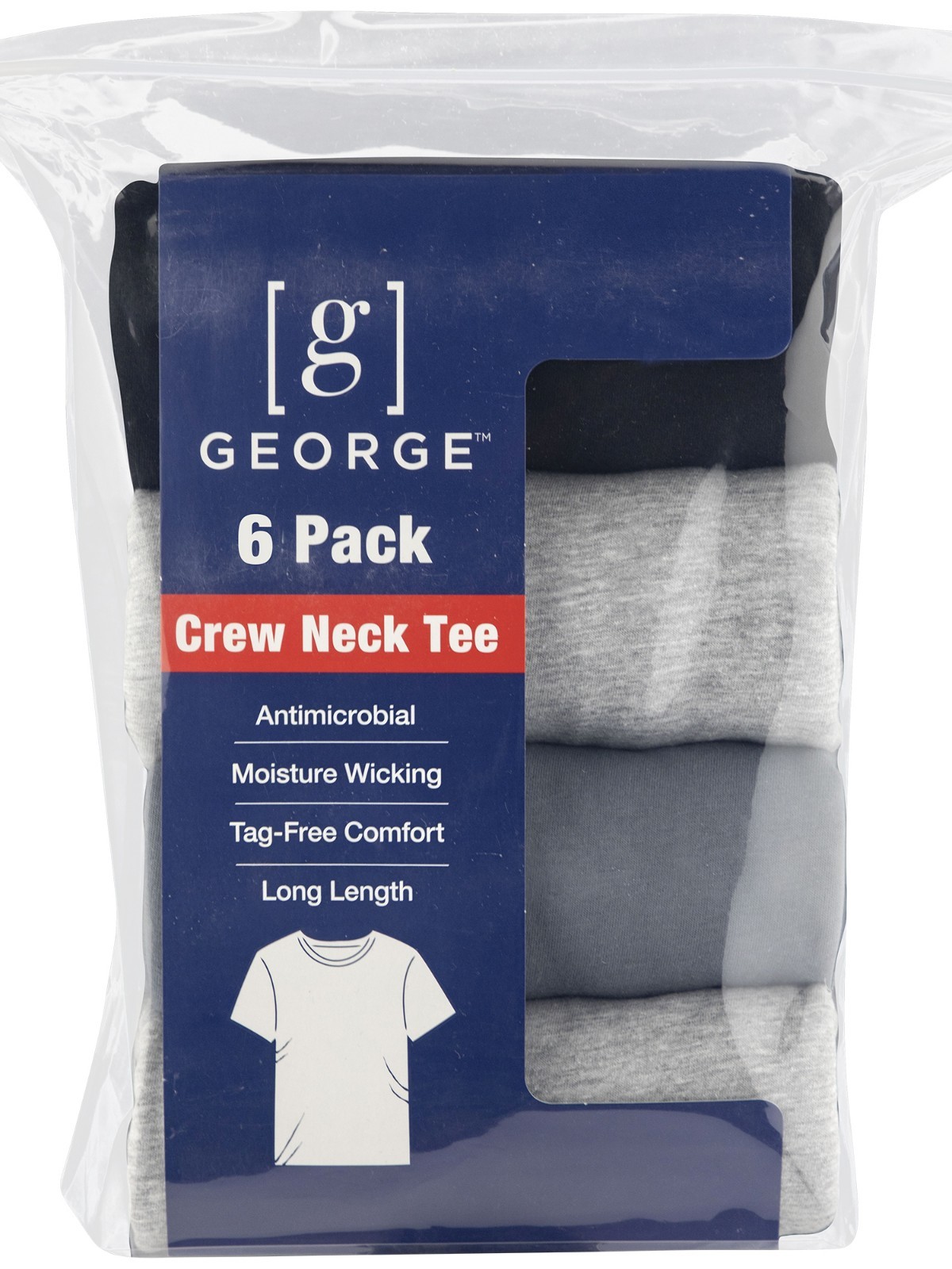 George Men’S Assorted Crew T-Shirts, 6-Pack (3 blacks – 3 greys)