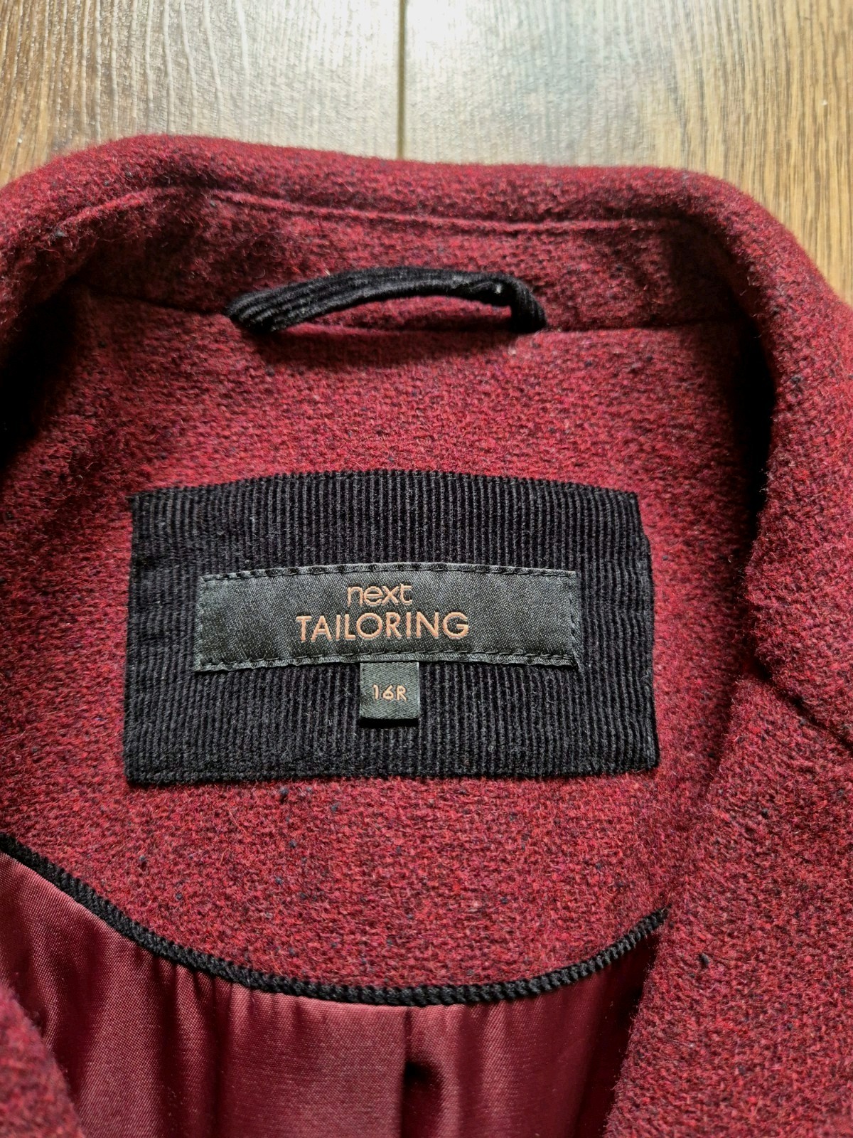 NEXT Tailoring Rust Wine Red Tweed Wool Blend Fleck Weave Tailored Jacket UK 16