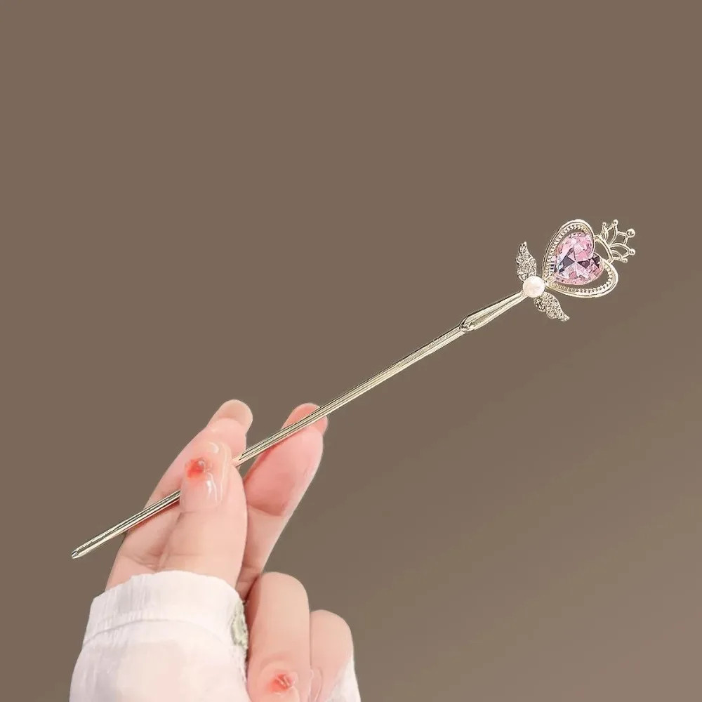 Magic Wand Rhinestone Pearl Hair Sticks Sweet Hollow Heart Bow Crown Alloy Jewel