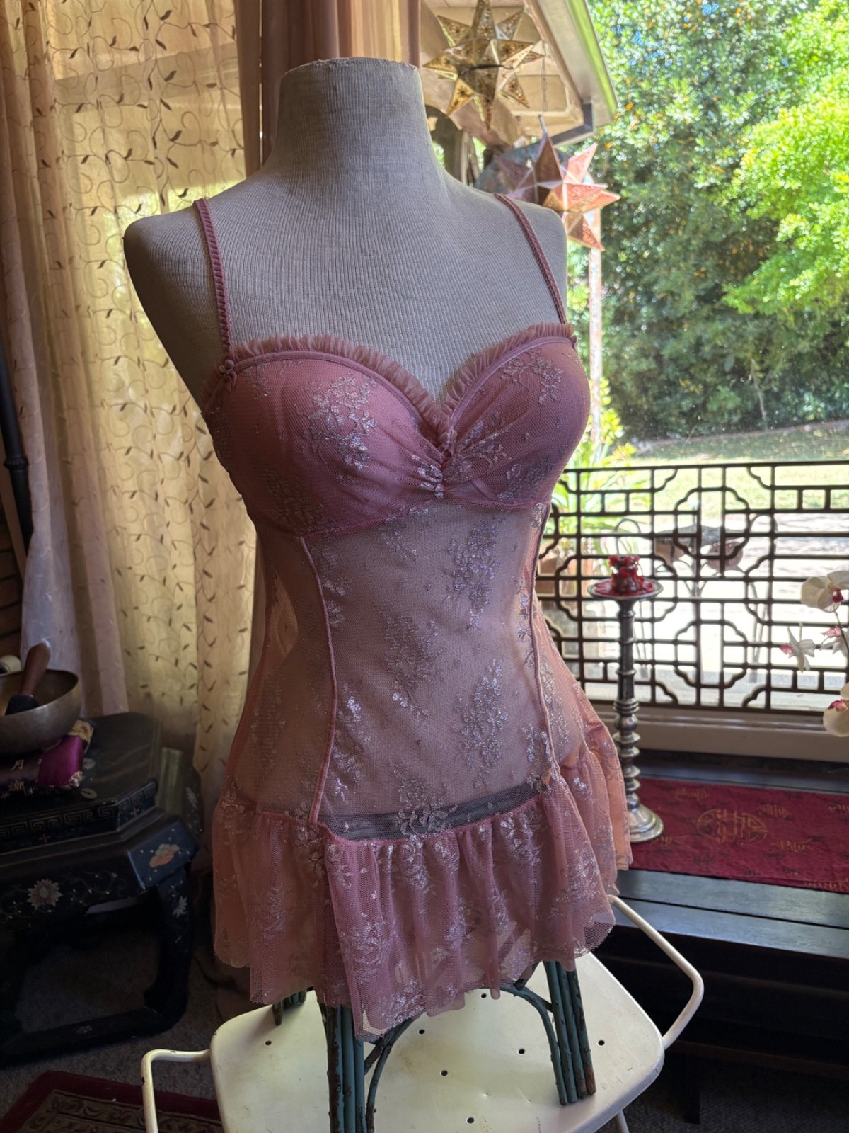 NEW BUSTIER Corset Victorias Secret Angels 36C Mesh BARBIE PINK sexy flirty
