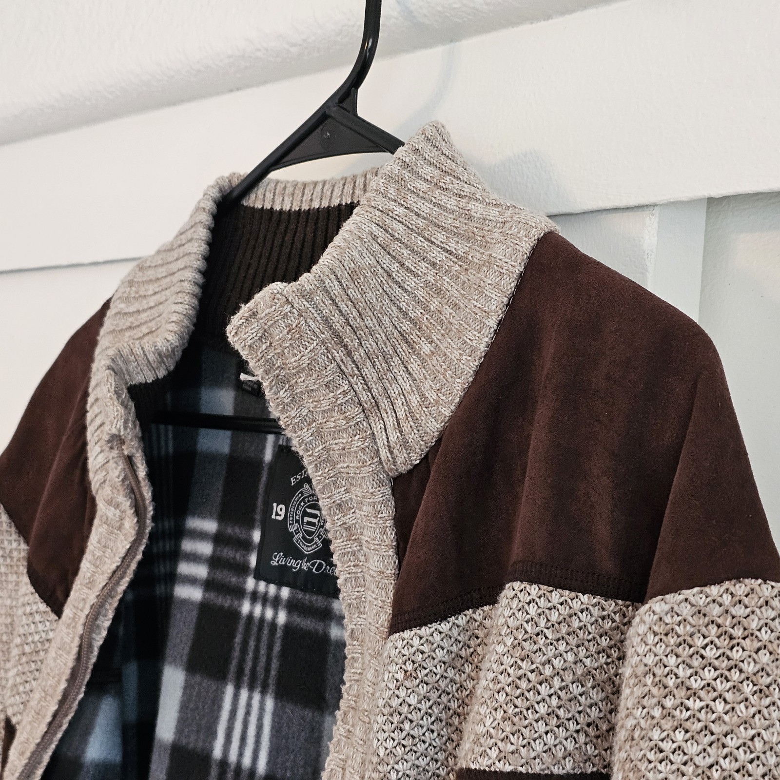 Buffalo David Bitton Full Zip Sweater Men’s L Beige Brown Mock Neck Knit