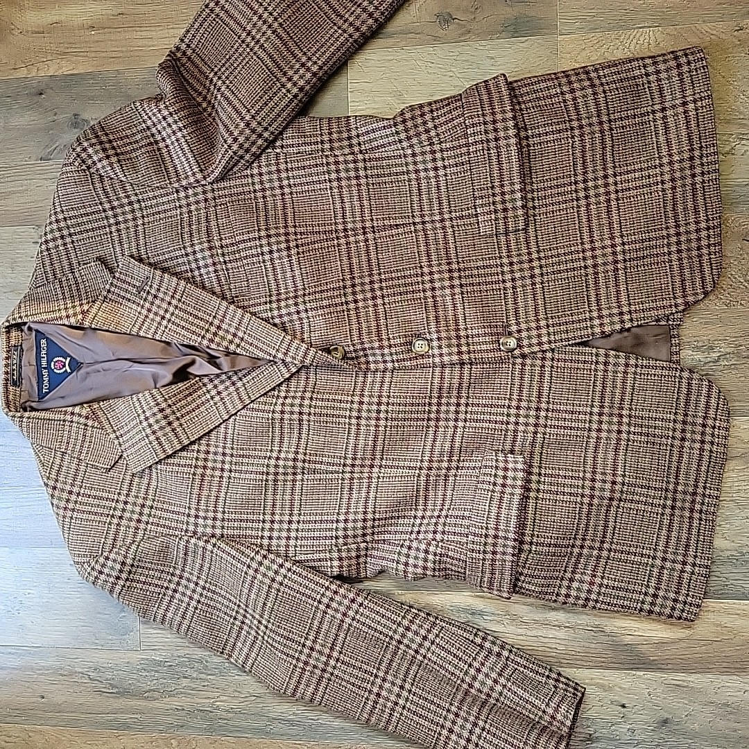 Tommy Hilfiger Tweed Jacket Mens 42R Houndstooth Wool Blazer
