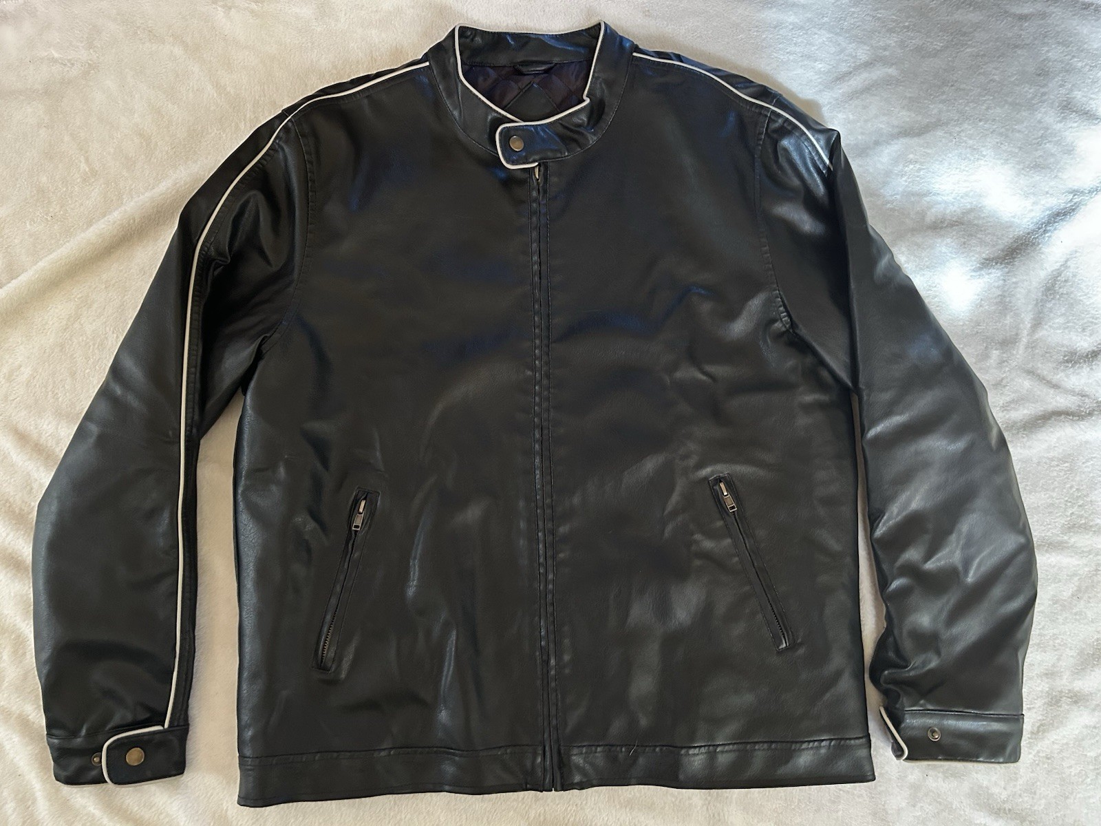 Vintage Arizona Jean Co Mens Faux Leather Racer Jacket Black Sz M