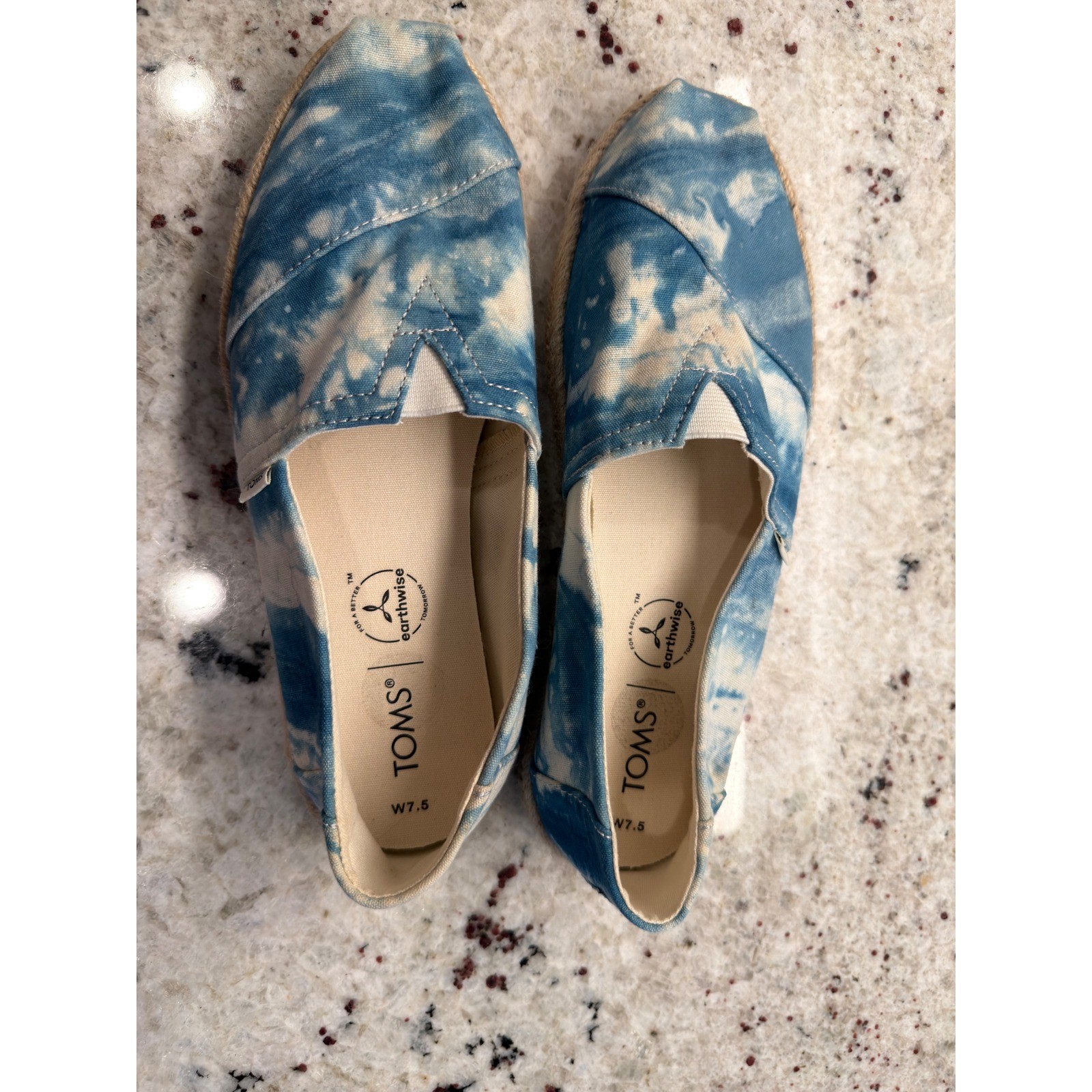 TOMS Tie Dye Espadrille Flats Blue White W7.5