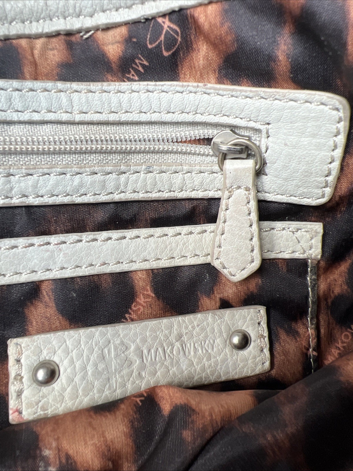 Makowsky Gray Leather Shoulder Bag Perforated Patchwork Silver Hardware Purse
