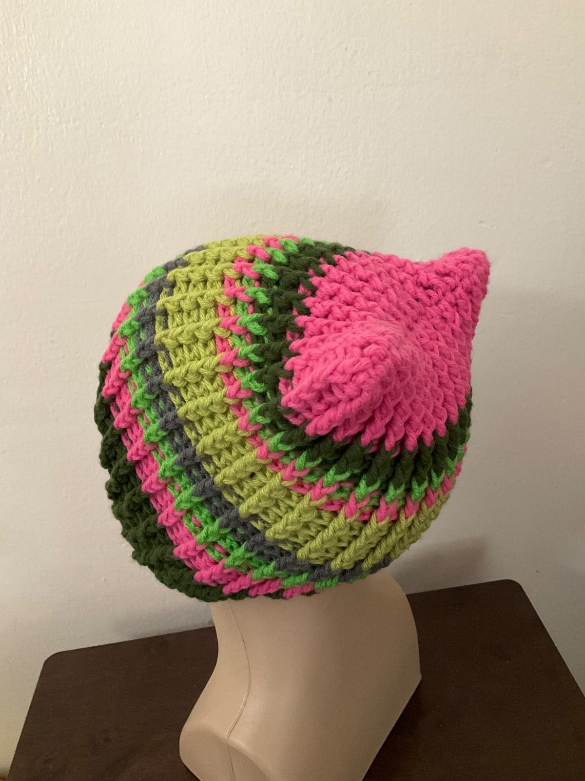Crochet Beanie Hat Handmade crochet cat hat Unisex Multicolor one size