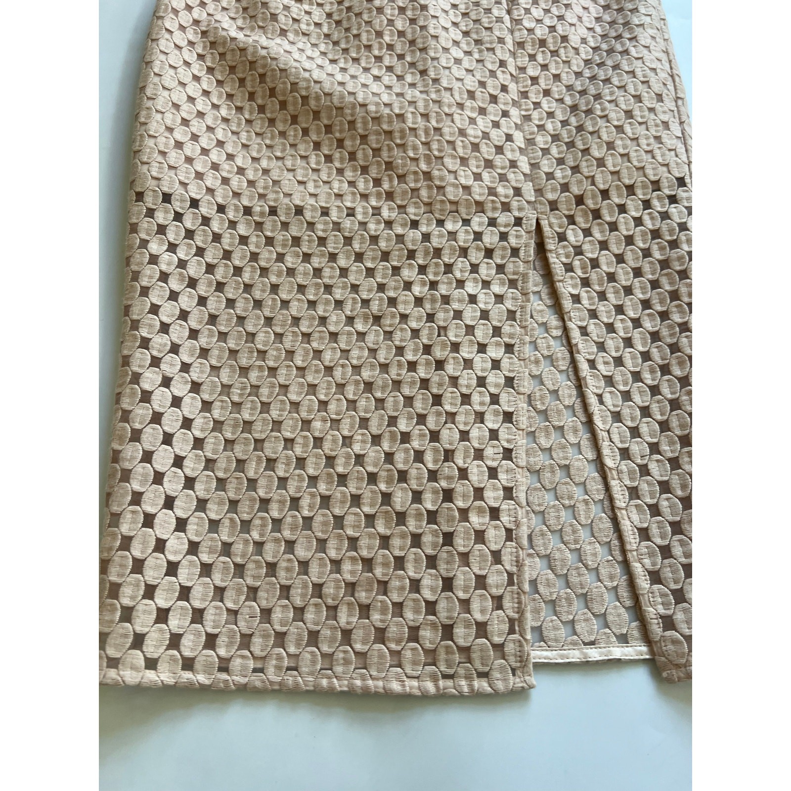 Intermix Nude Pink Beige Sheer Lined Slit Pencil Skirt Womens P Petite Cotton