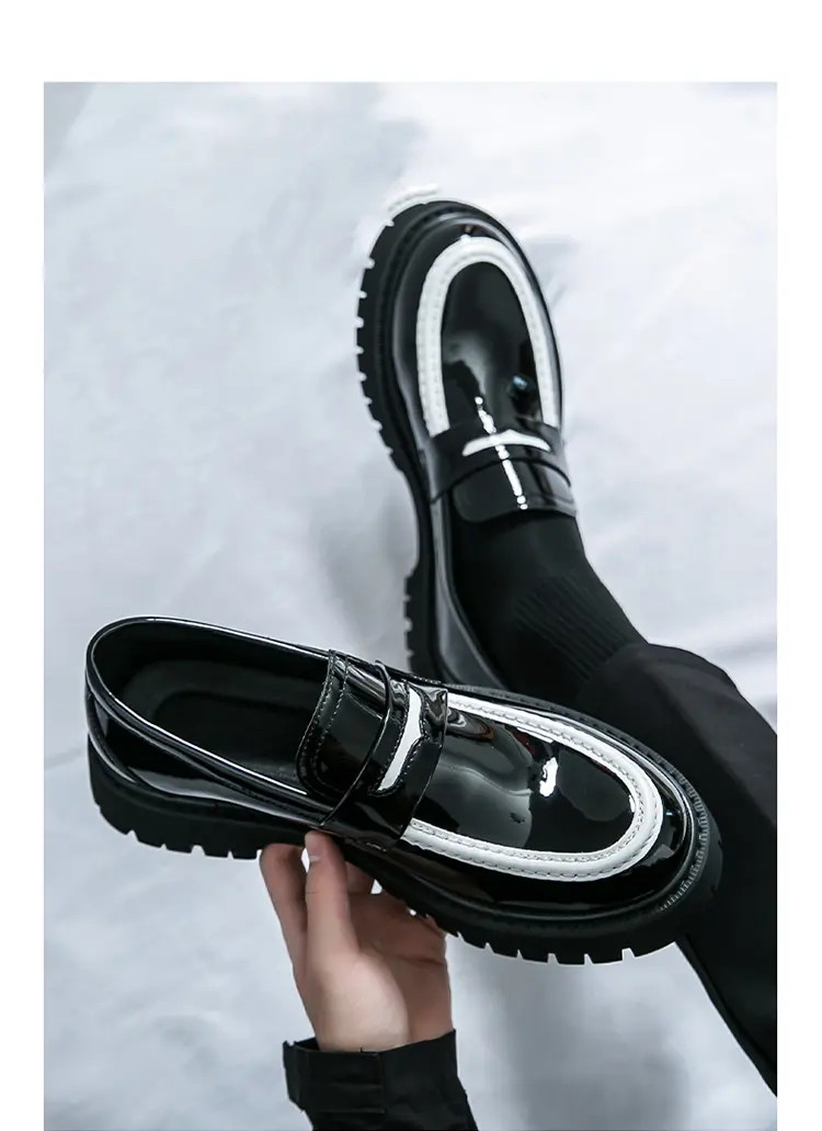 Men’s Platform Color Splicing Faux Leather Slip On Dress Thick Sole Formal Shoes
