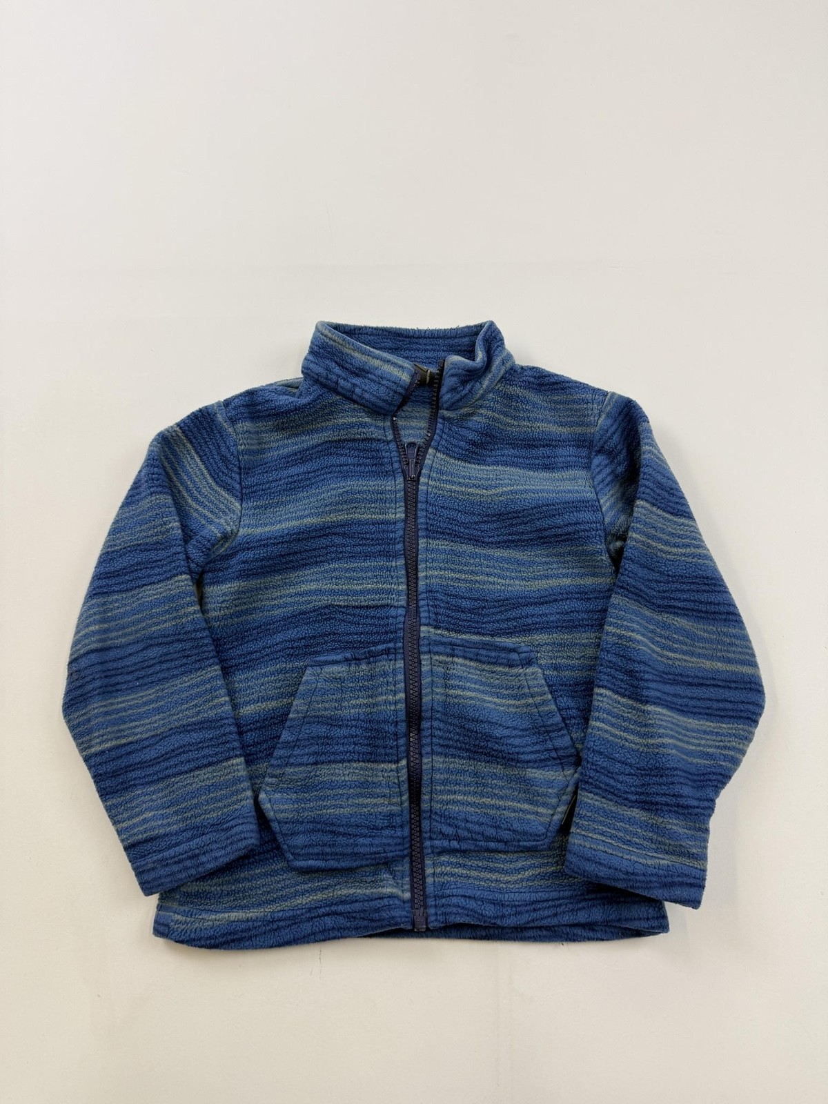 Eddie Bauer Jacket Kids XS 5/6 Blue Striped Fleece Full Zip Winter Warm Outdoor