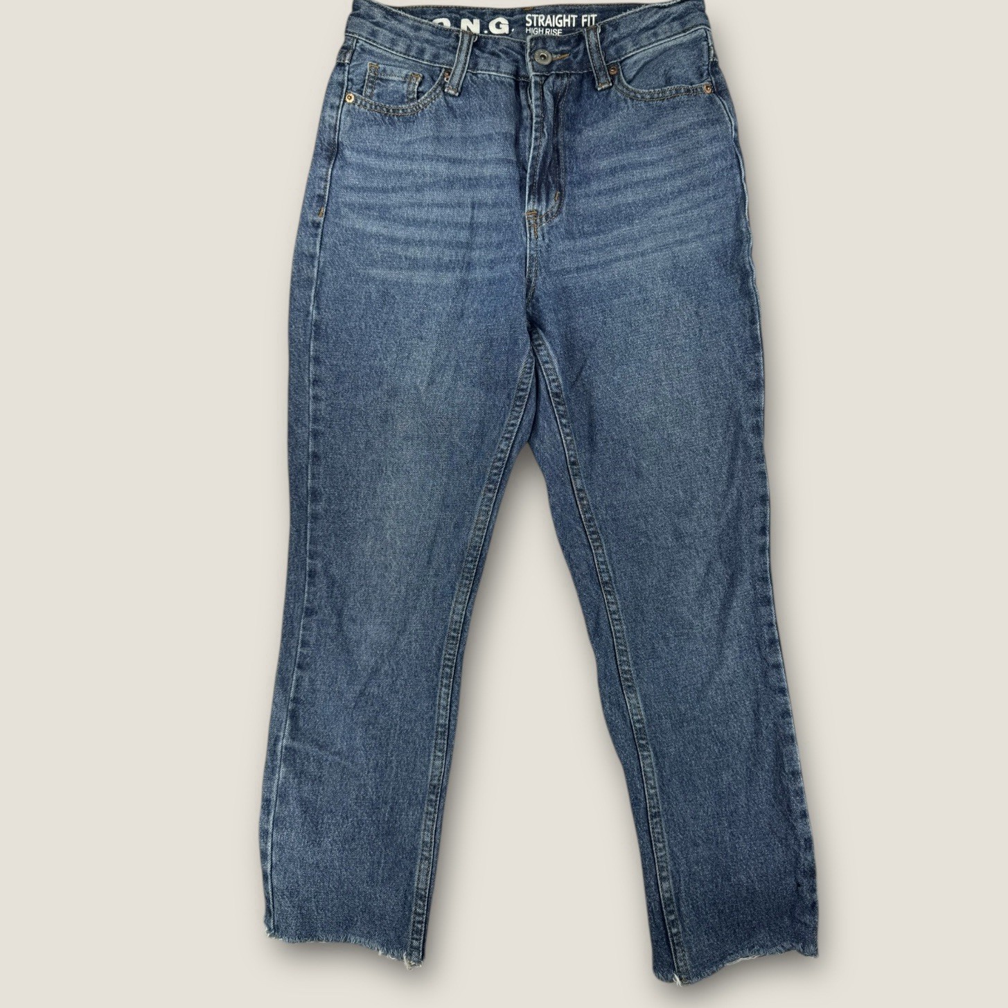 S.O.N.G Straight Leg Juniors Blue Jeans Size 3/26 Raw Hem Mid Rise