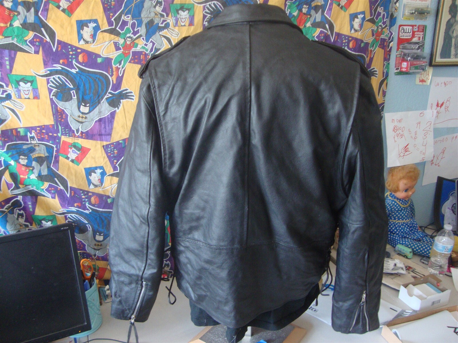 Vtg Blk Leather Motorcycle Biker Punk Rock Ramones style Genuine Jacket Sz 40 L