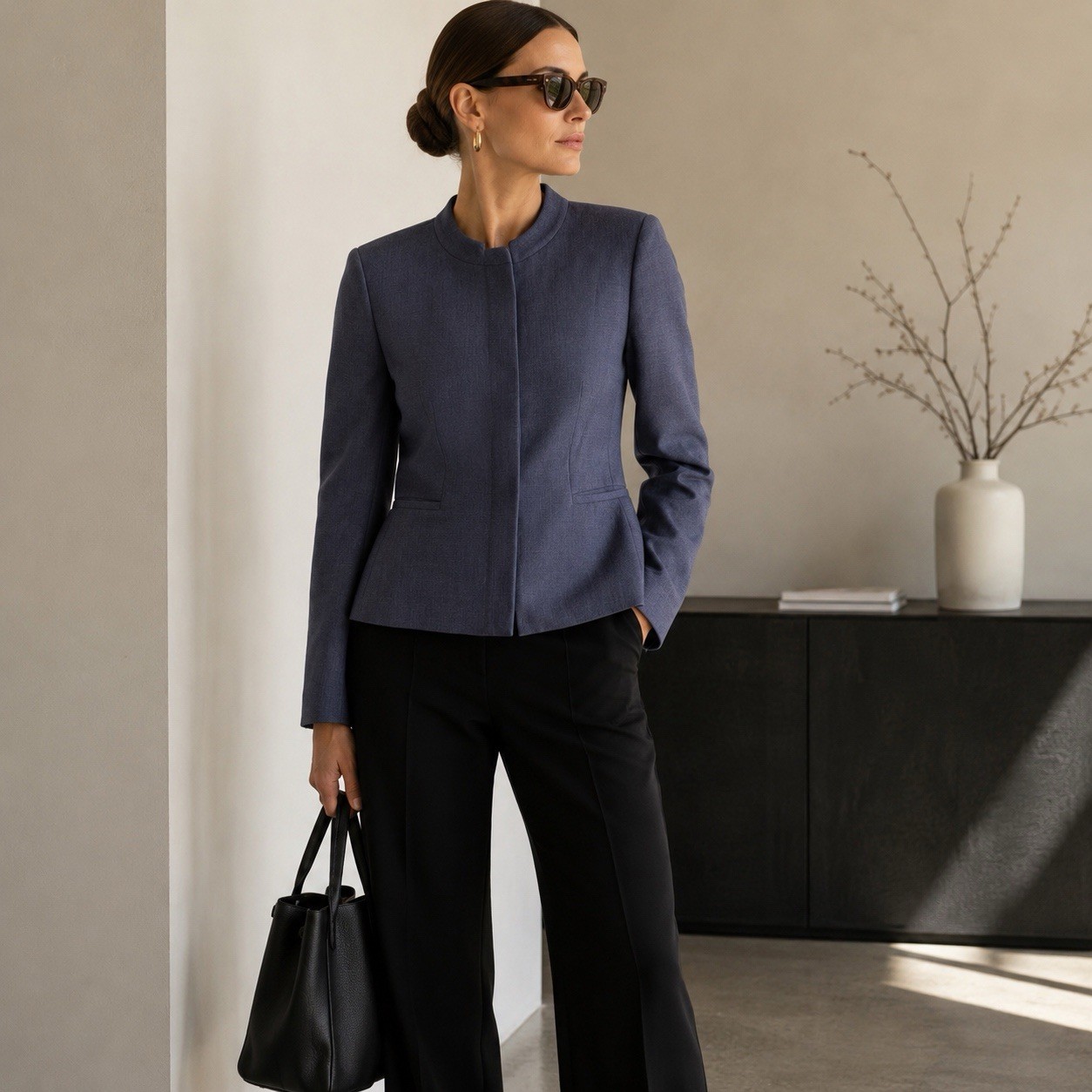 Lafayette 148 Wool Peplum Zip Blazer Jacket Blue Minimalist Luxury Women 4