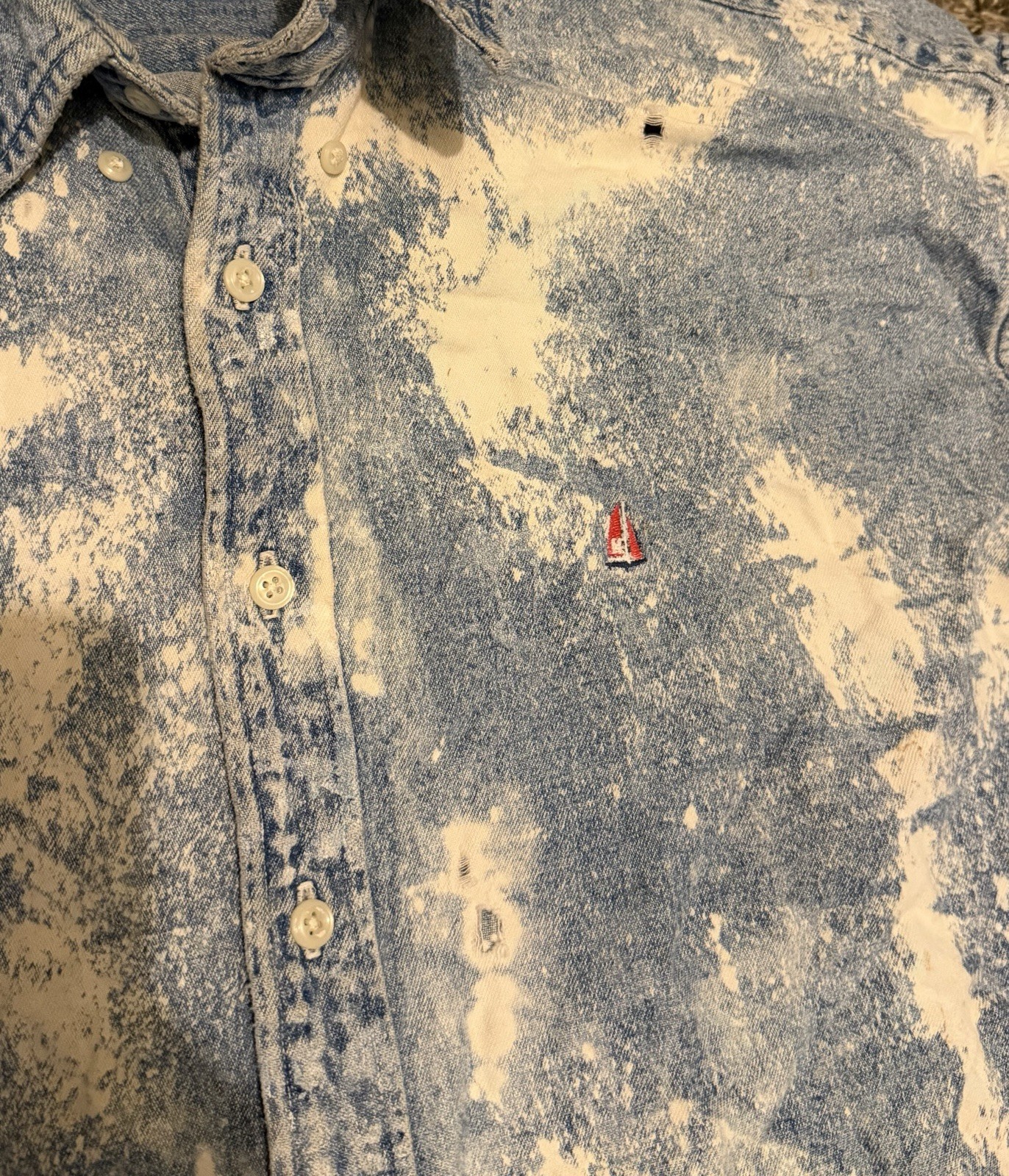 Vintage Norsport Blue Bleached Men’s Denim Shirt Size Large