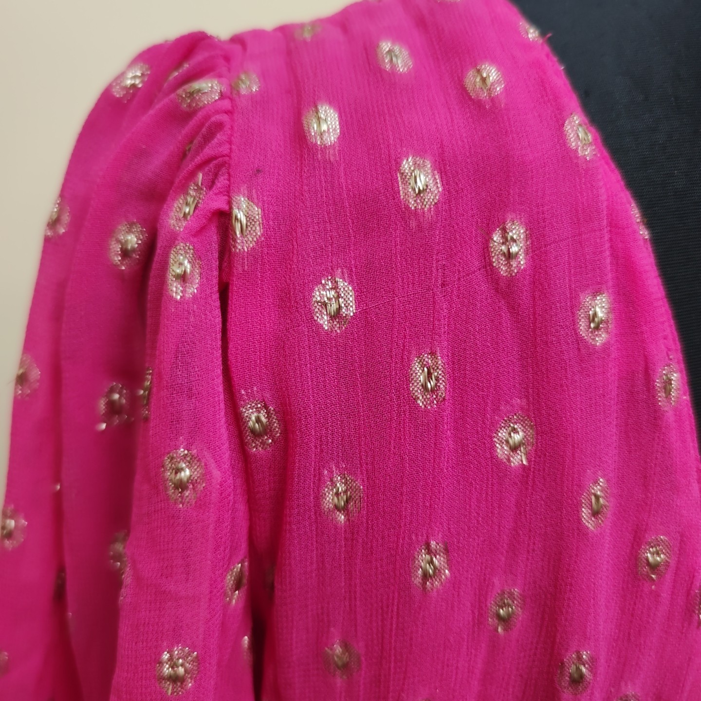 Rixo Pink Gold Dot Midi Dress XXL Size 18 Shireen Layers Sheer V-back Wedding
