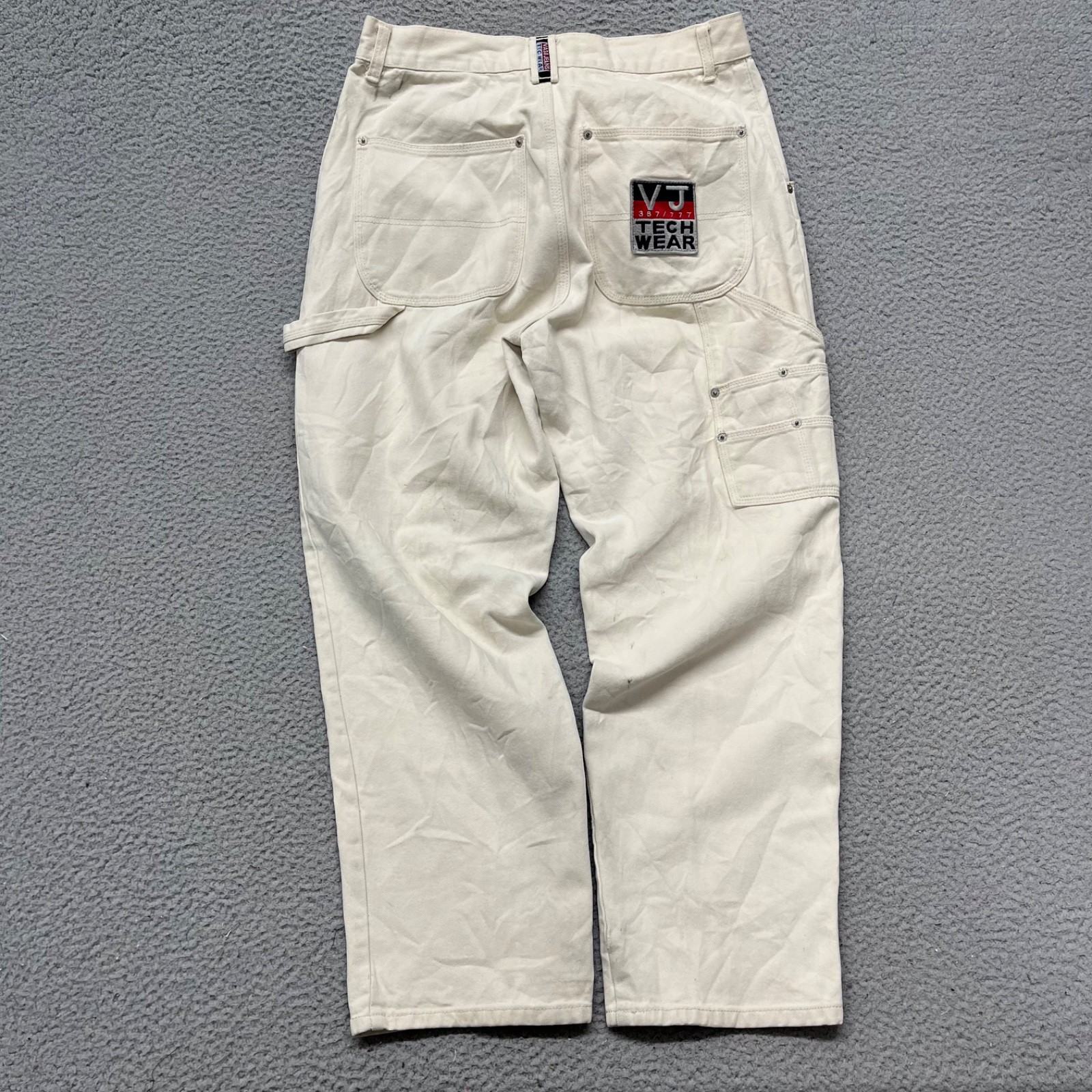 Y2K Carpenter Vasco Jeans Mens 34×32 (Fits 32×30)Cream Baggy Skater VJ USA
