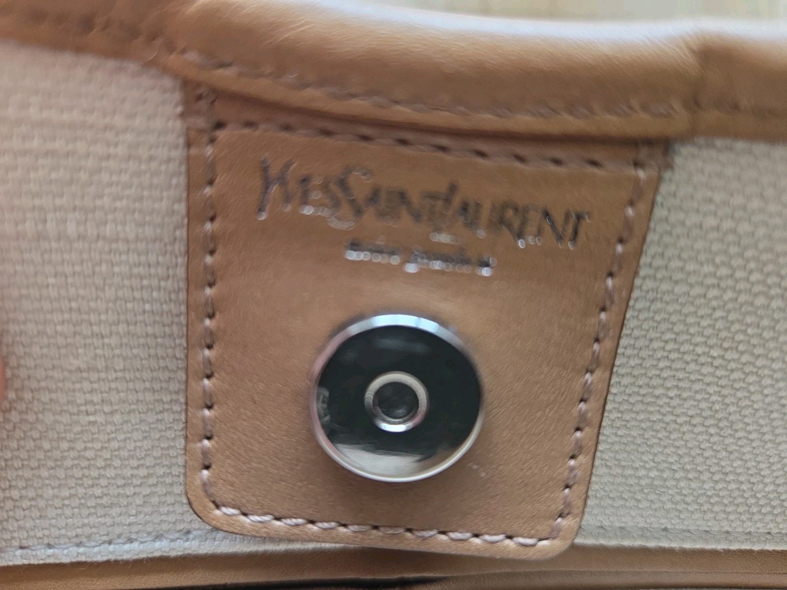 Vintage Yves Saint Laurent Mombasa Wooden Stud Leather Canvas Bag Unused