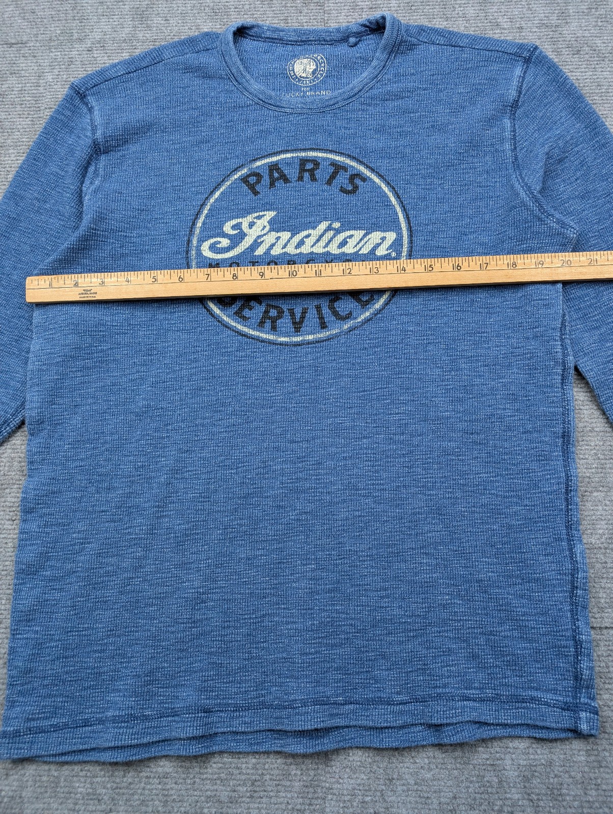 Lucky Brans Indian Motorcycles Thermal Shirt Mens Large Blue Heather Waffle Y2K