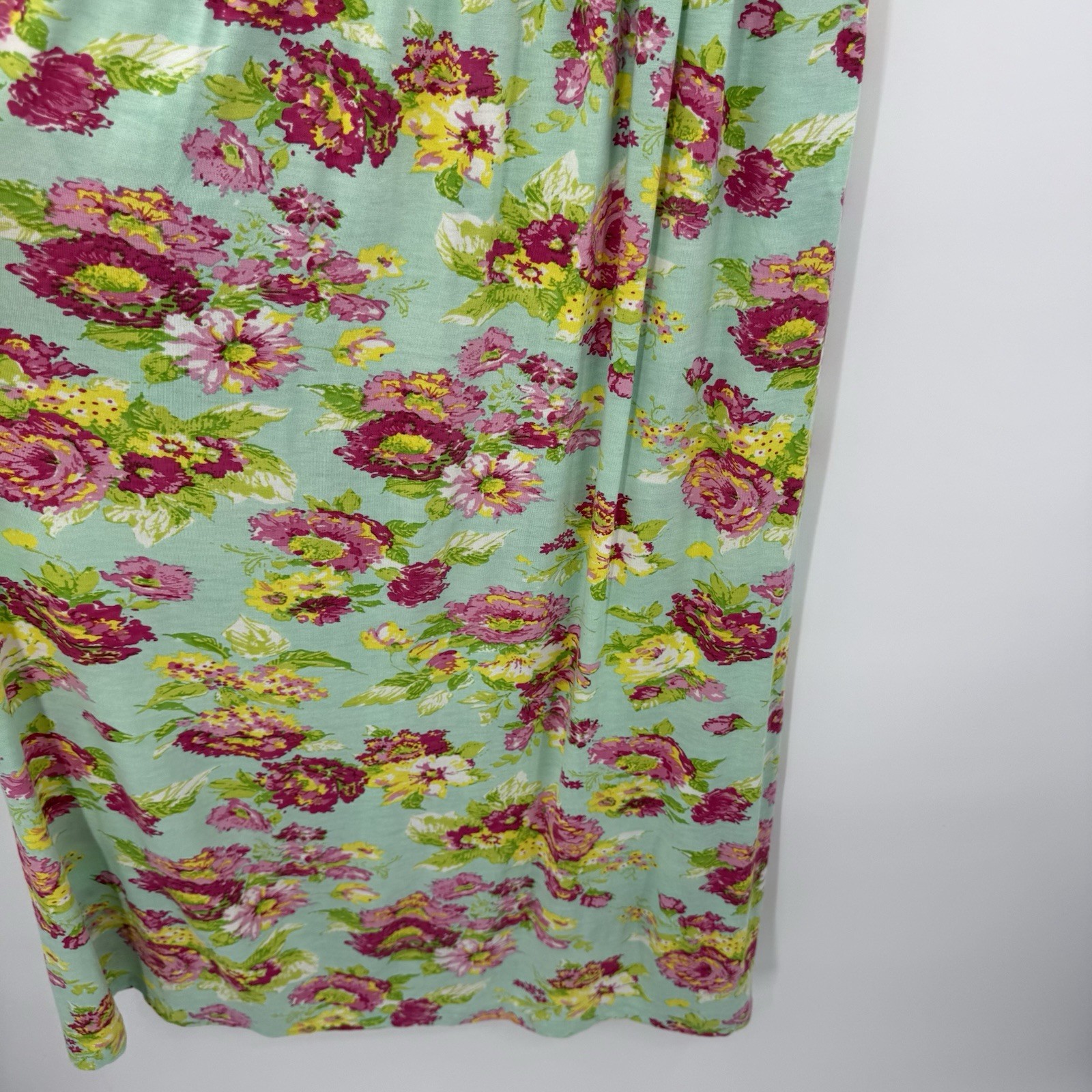April Cornell Dress Sz M Aqua Floral Island Flower Jersey Maxi Sundress Cottage