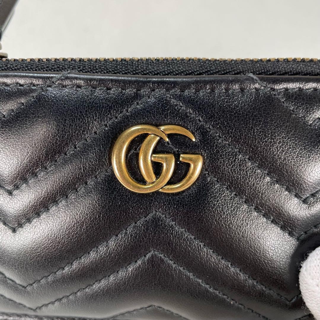 GUCCI GG Marmont Key Case Pouch Leather Black Matelasse Chain excellent gift