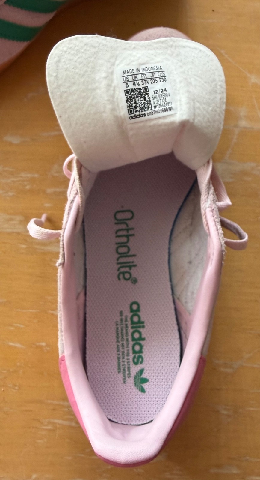 Adidas Gazelle Bold True Pink Green suede, US W 7.5 or Big Kids 5, eur 37 1/3