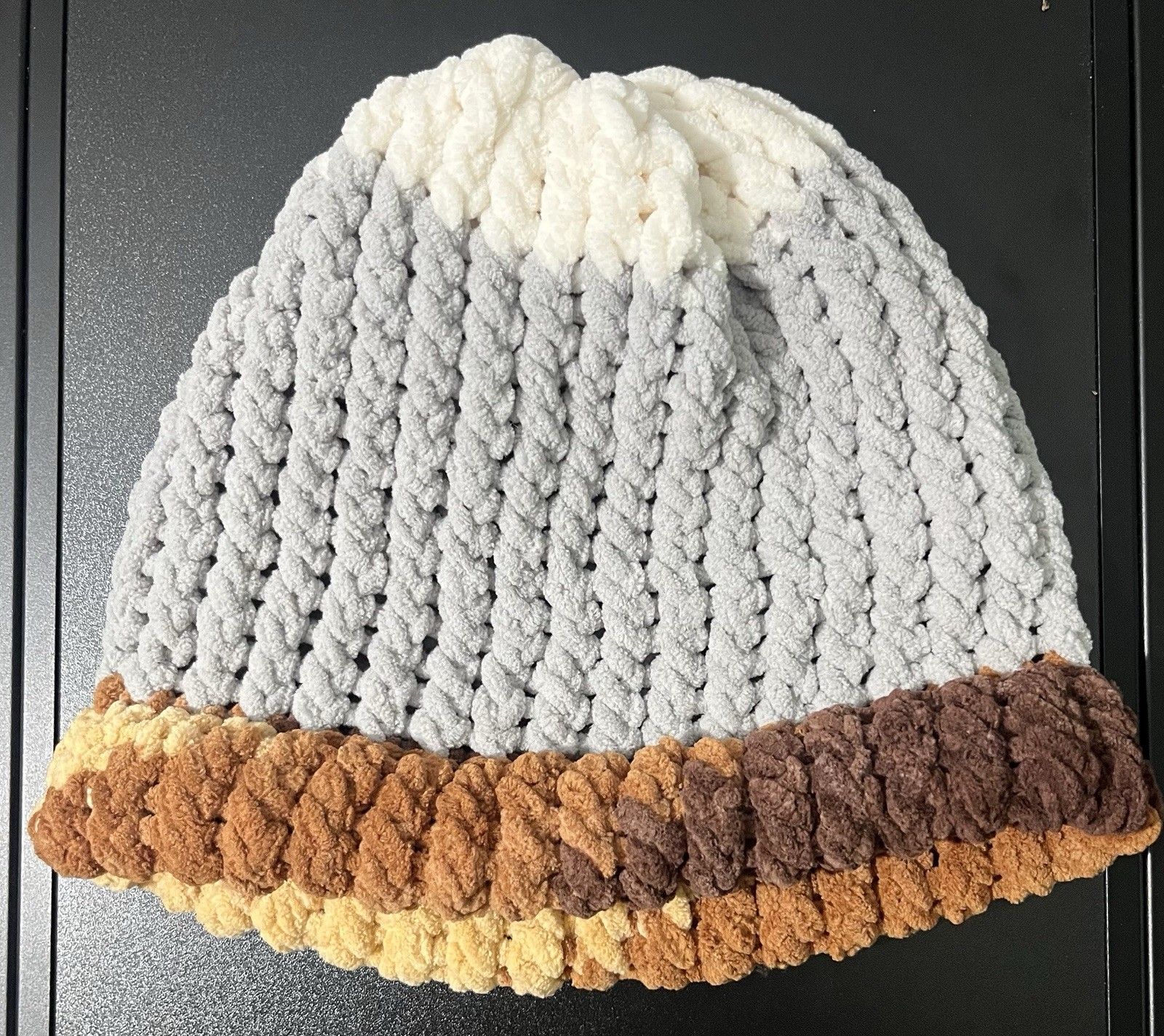 Brown Grey & White Handmade Knitted Beanie, Great for All Occasions, One Size