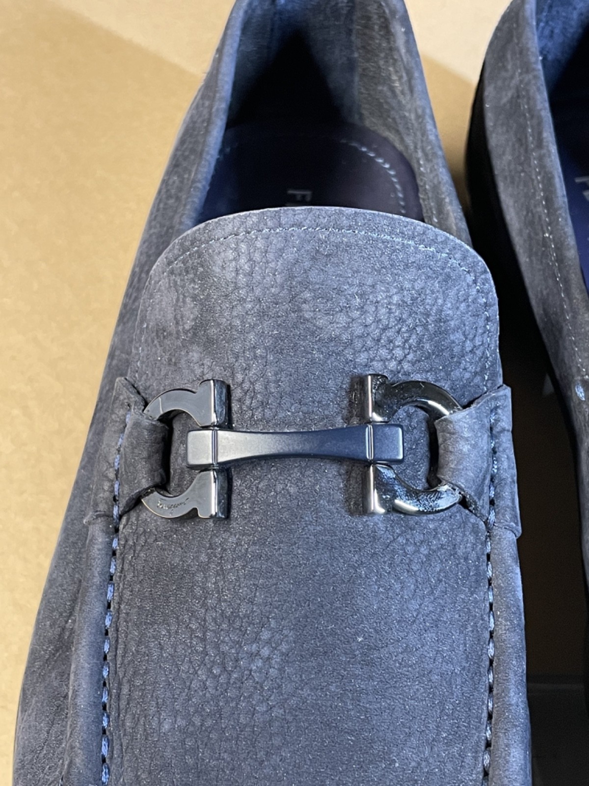 Salvatore Ferragamo Grandioso Double Gancio Bit Loafer Navy Suede Mens 11 EE