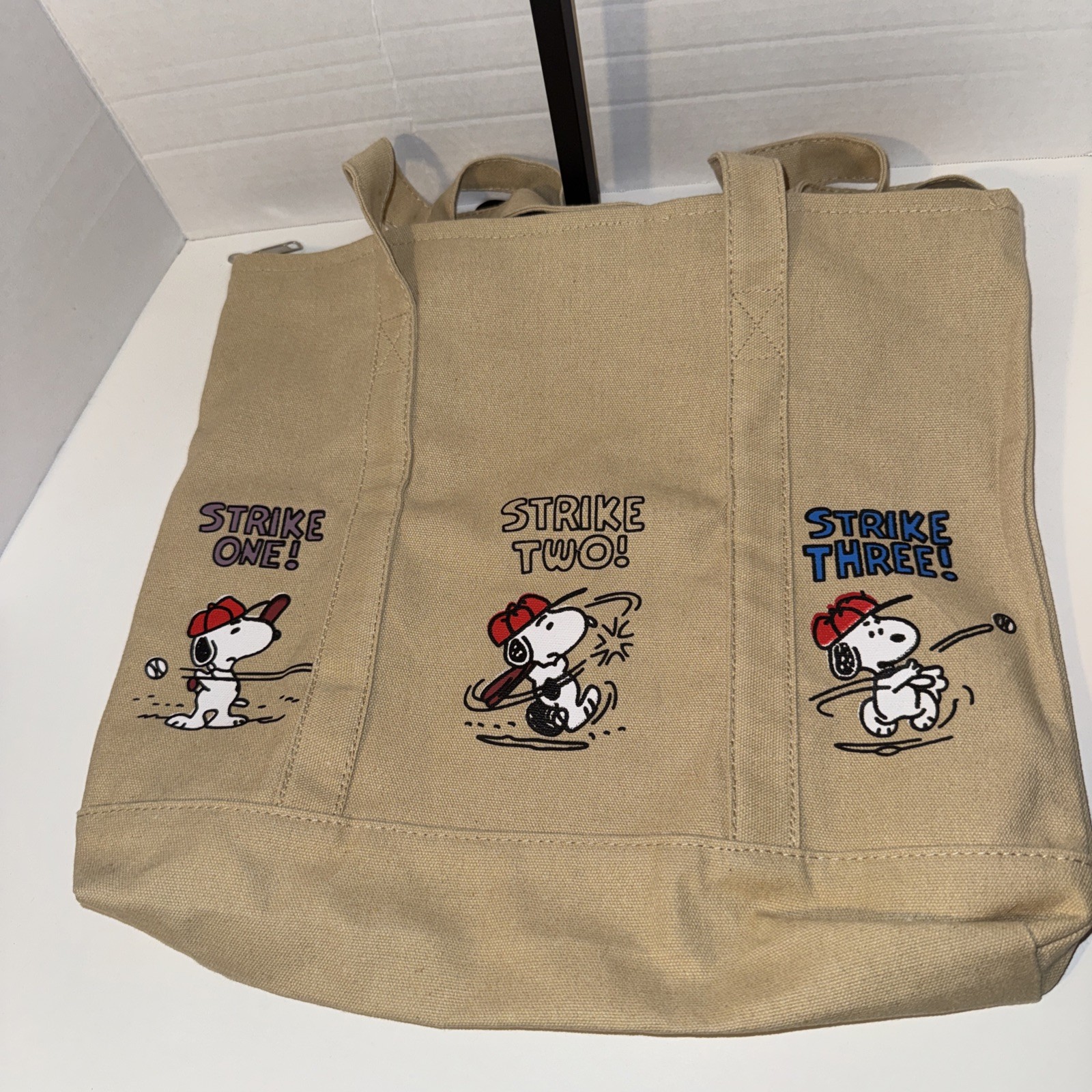 Peanuts Snoopy Large Tote Bag Baseball Cartoon Ladies Zip Shoulder Bag Handbag